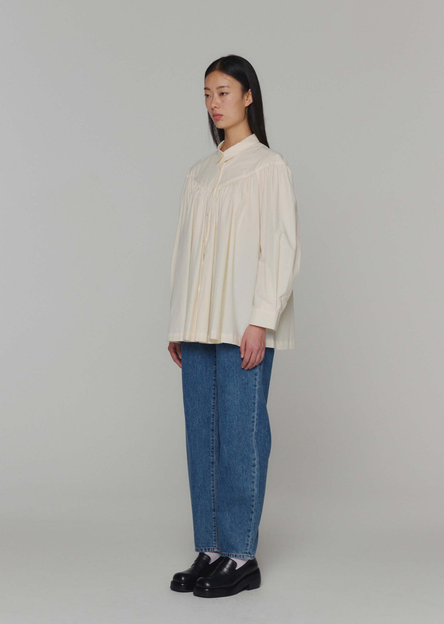 Cream Shirred Yoke Shirt