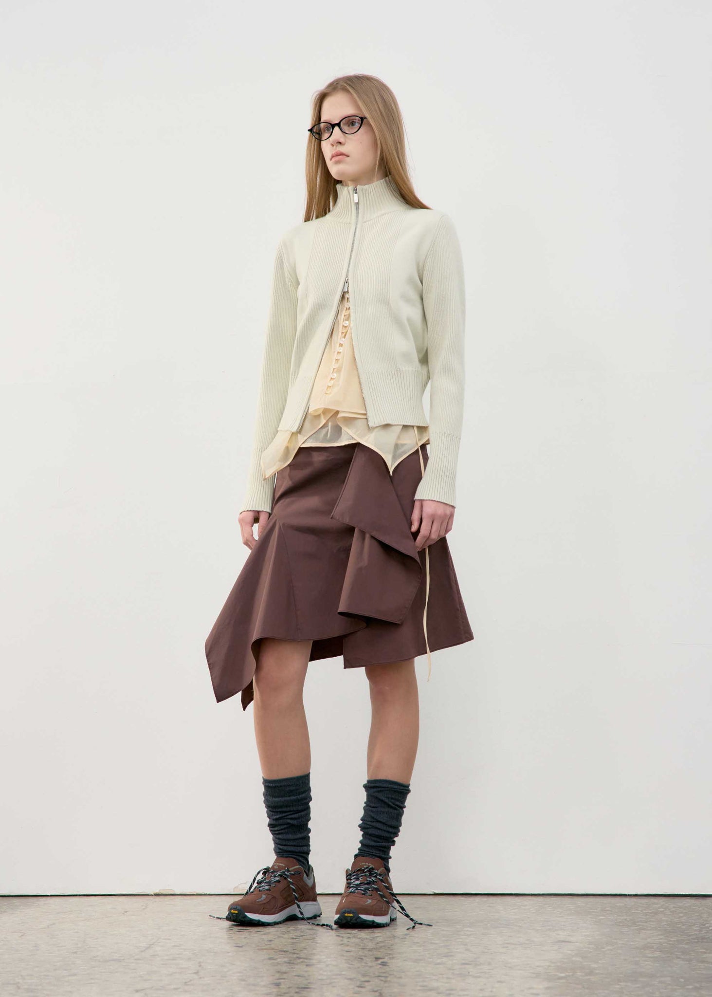 Brown Asymmetric Draped Mini Skirt