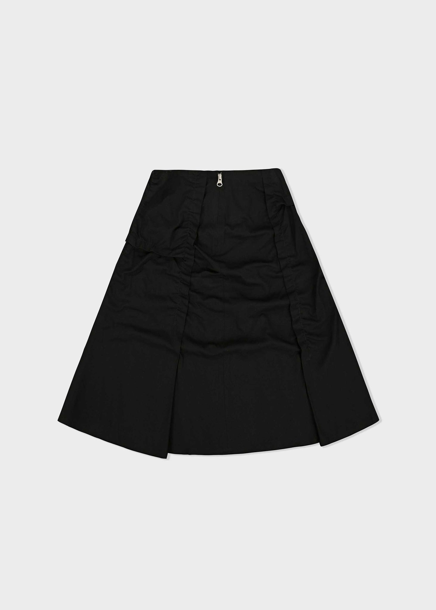 Black Asymmetric Wrinkle Midi Skirt