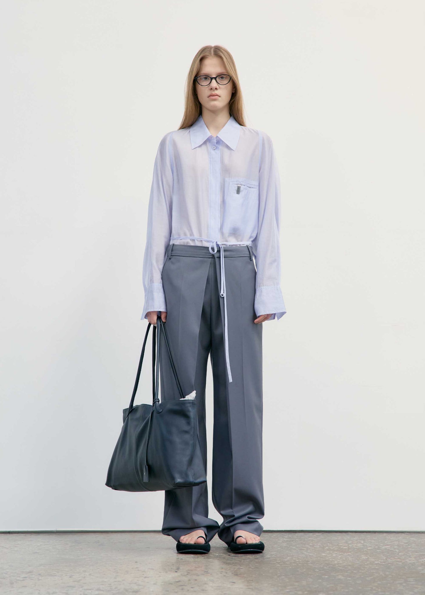 Light Blue Semi-Sheer Belted Shirt