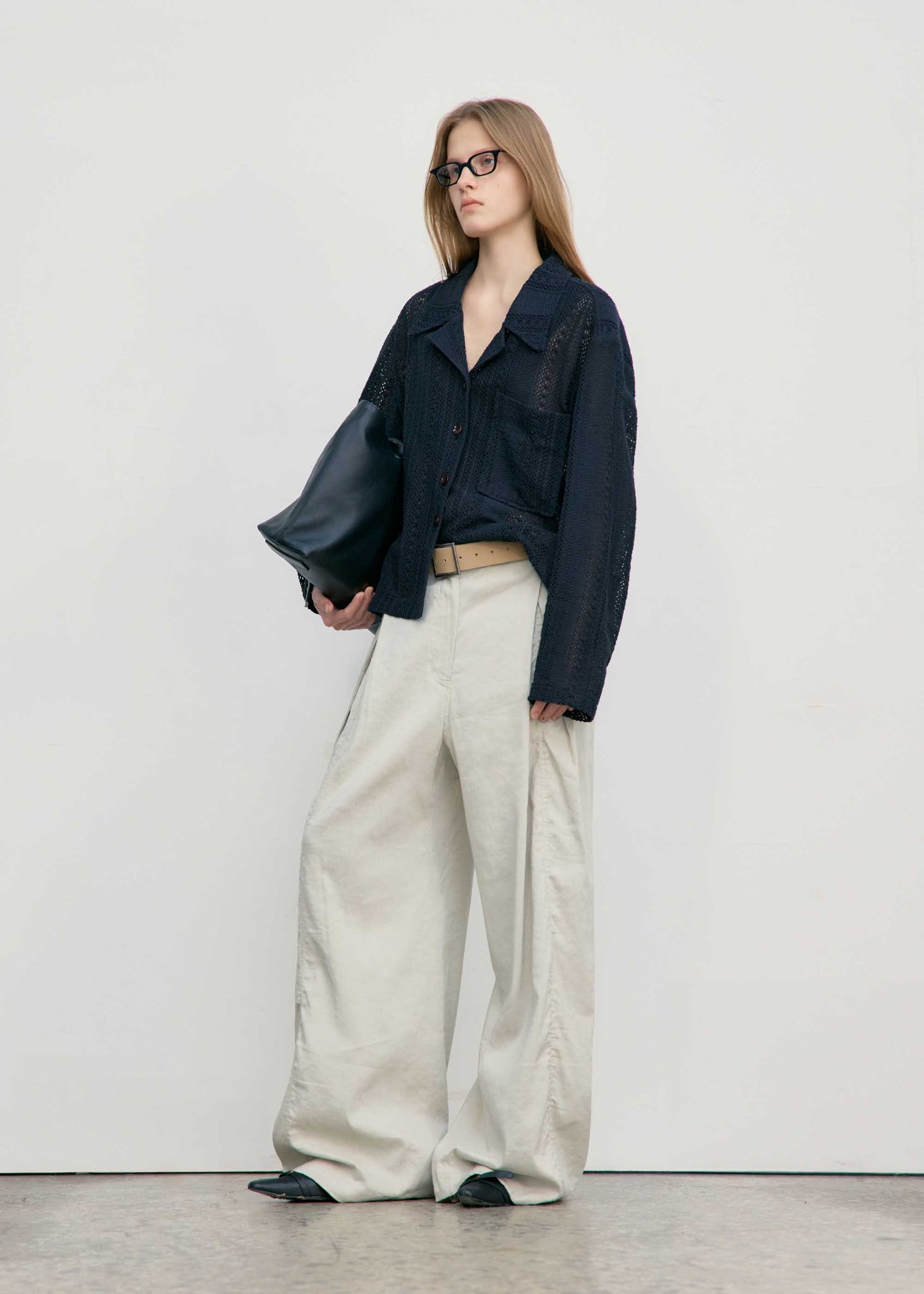 Beige Deep Tuck Wide Linen Trousers