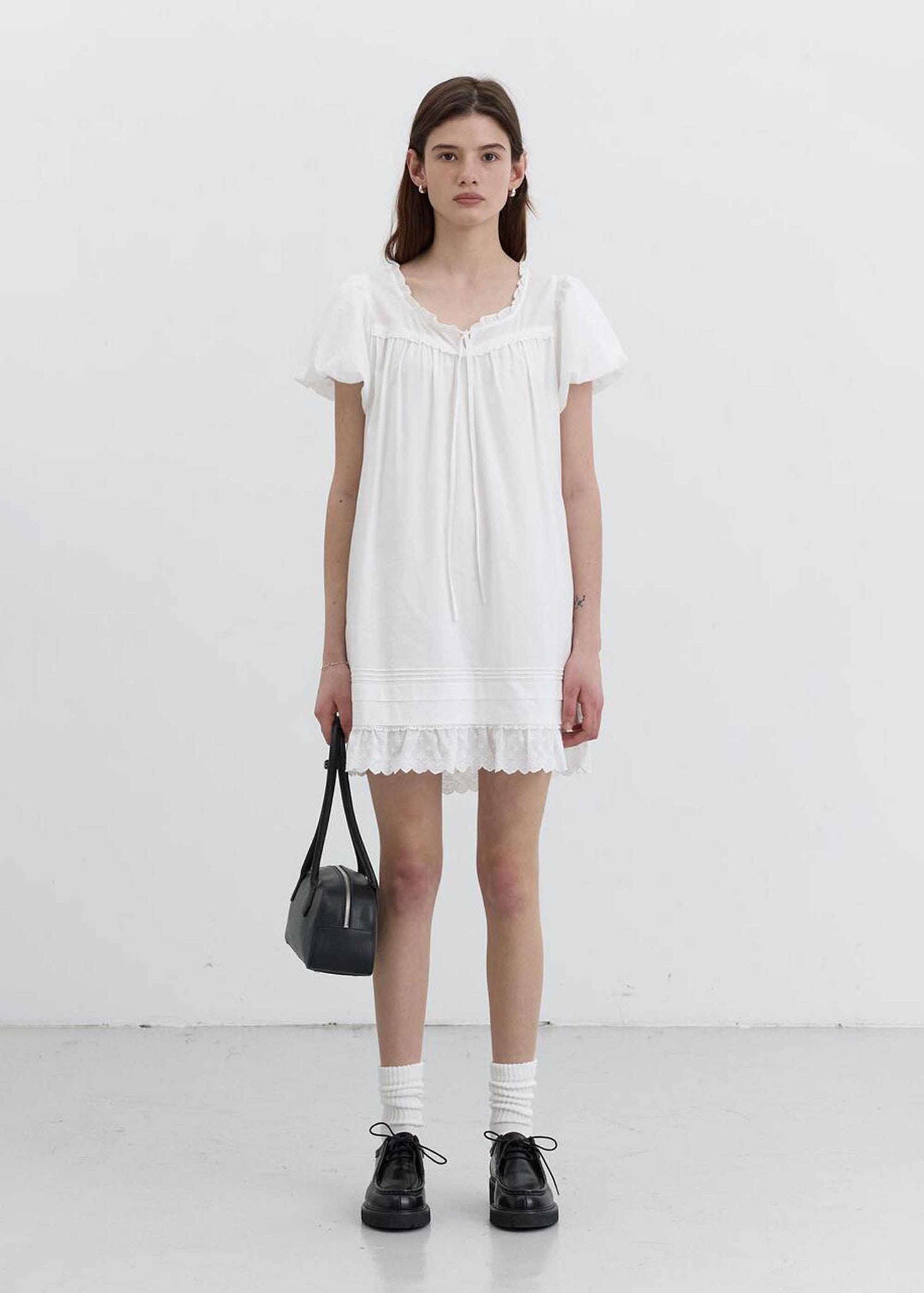 White Puff Sleeve Mini Dress