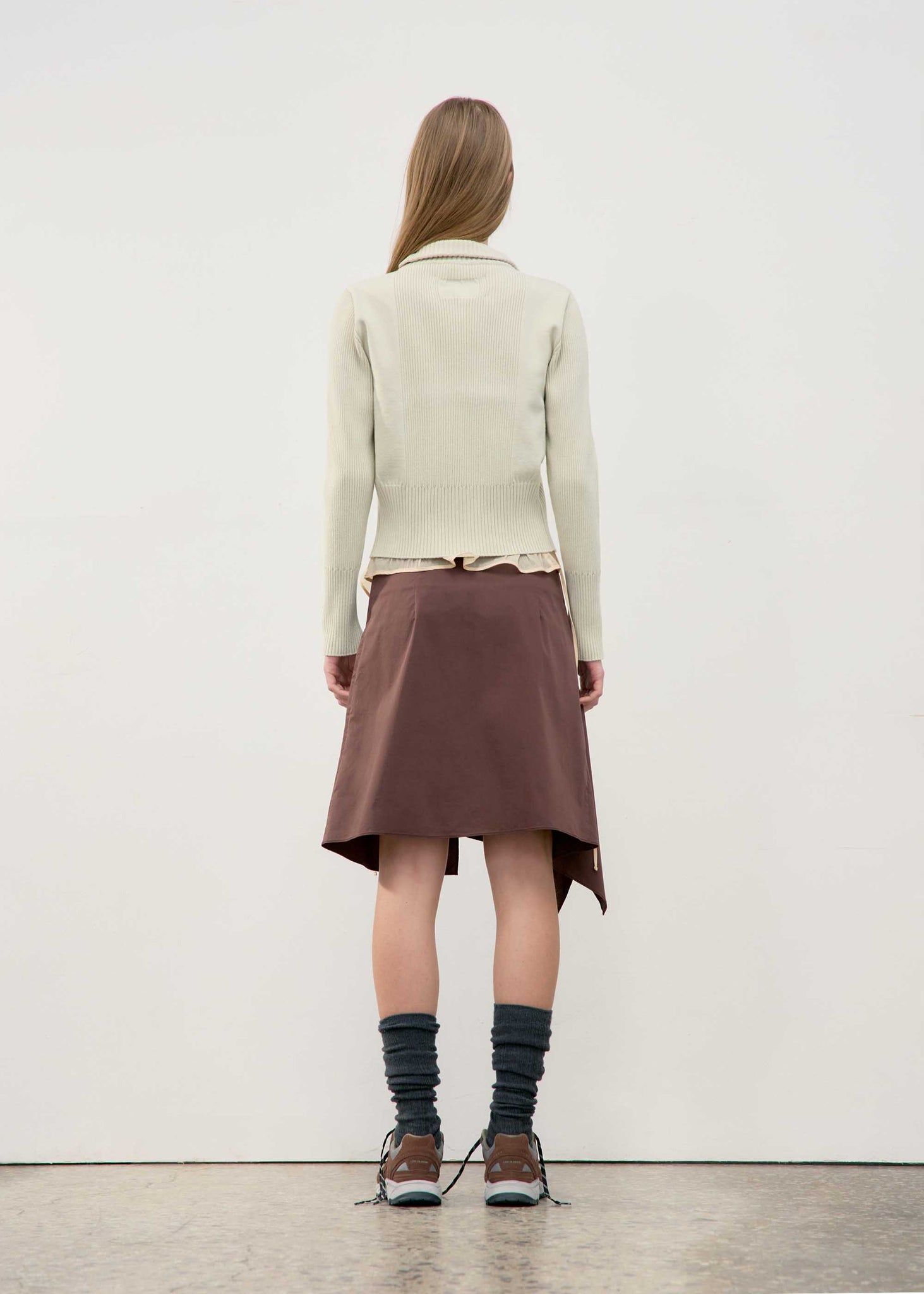 Brown Asymmetric Draped Mini Skirt