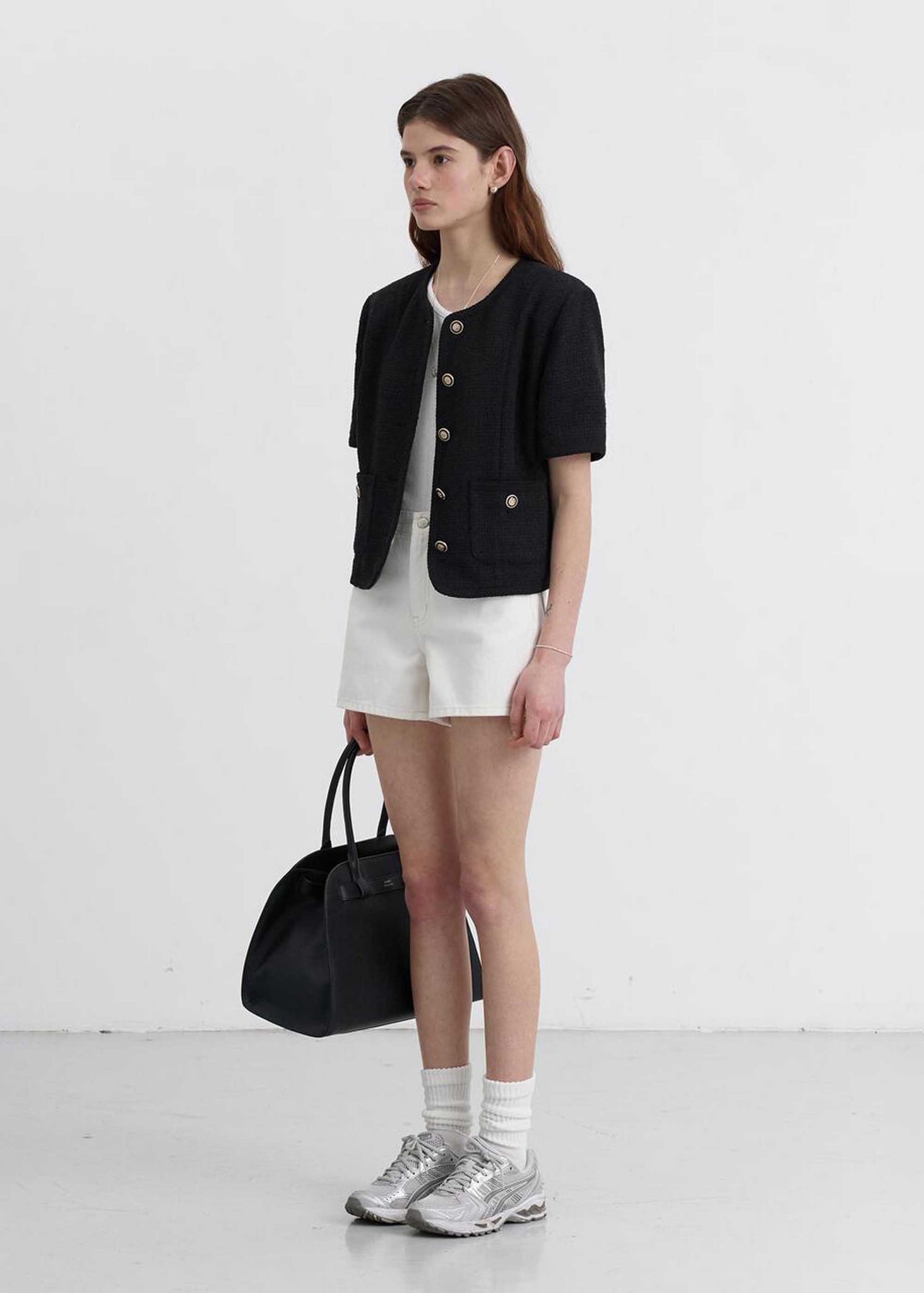 Black Shortsleeve Tweed Jacket