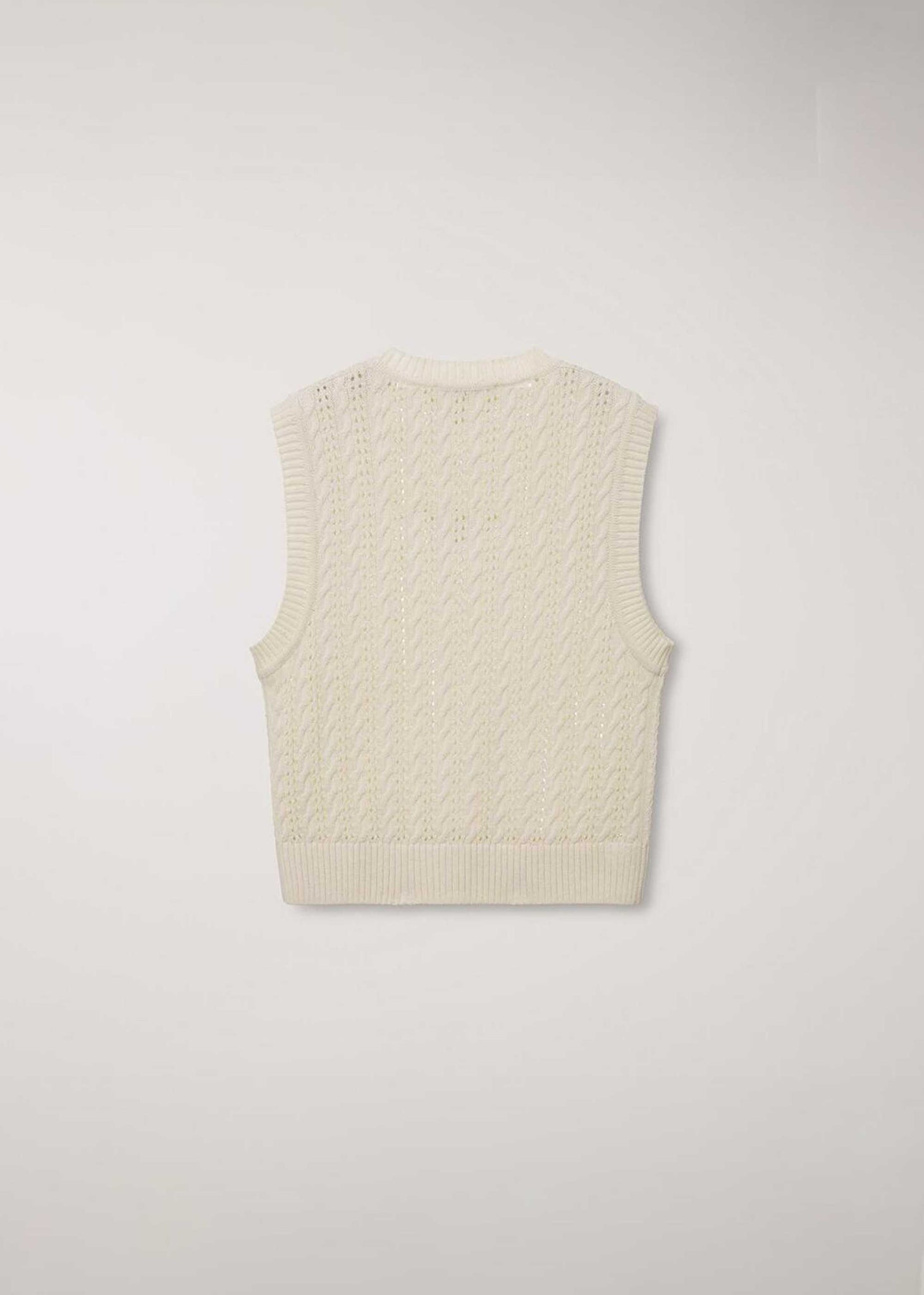 Beige Crochet-Knit V-Neck Vest