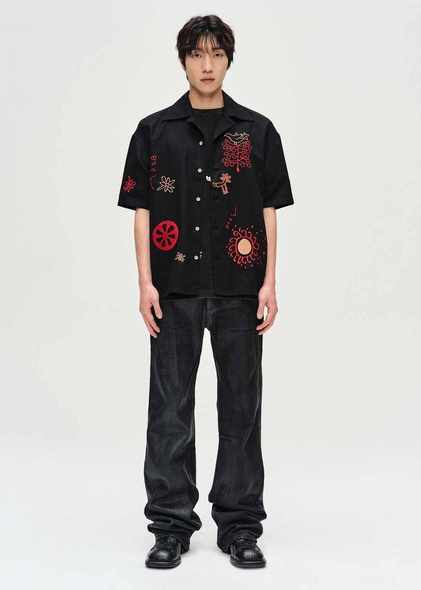 Black Embroidered Shortsleeve Shirt