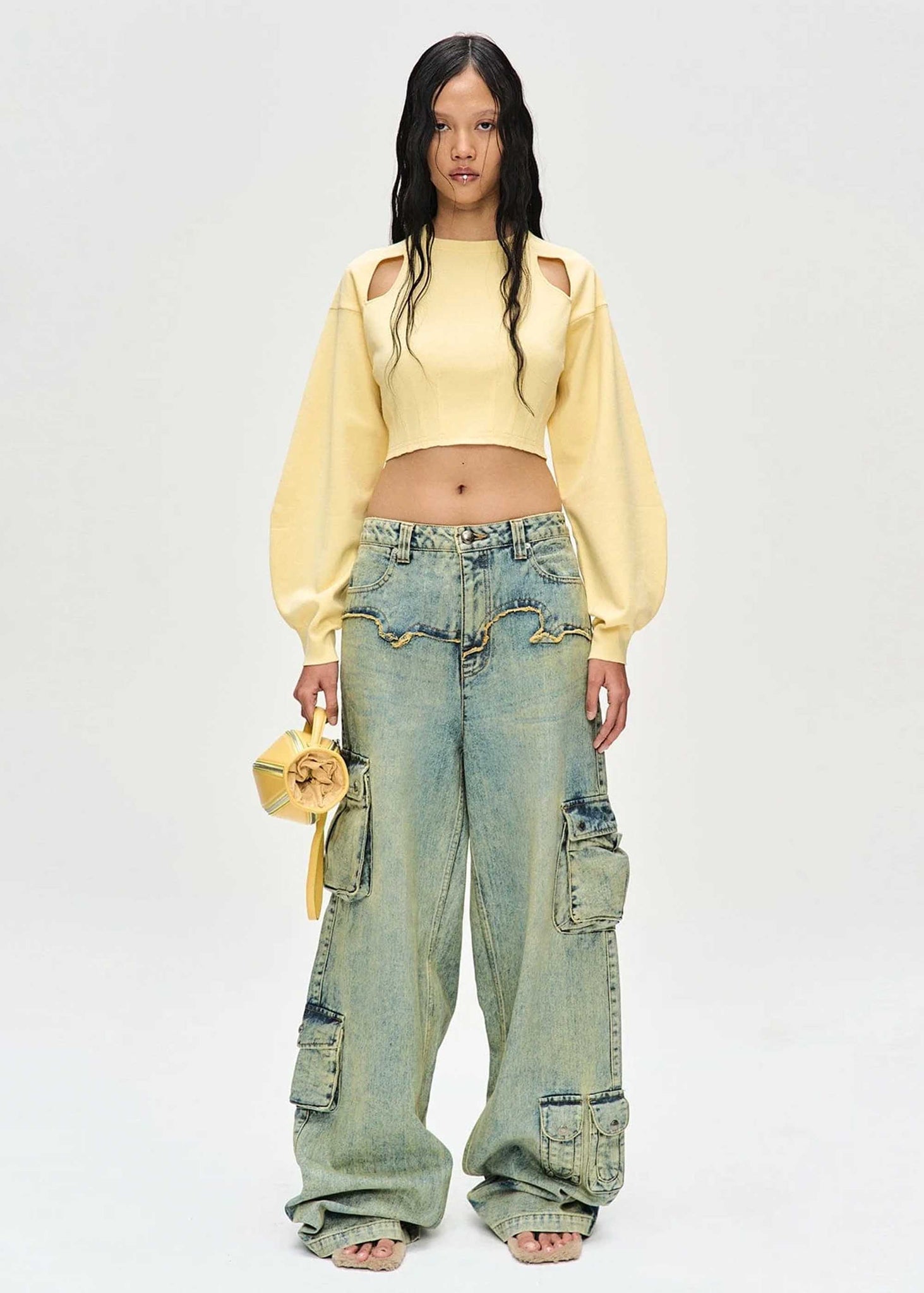 Yellow Cropped Cutout Crewneck