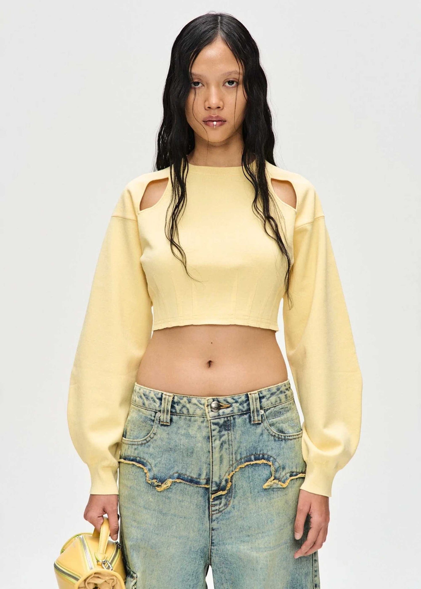 Yellow Cropped Cutout Crewneck