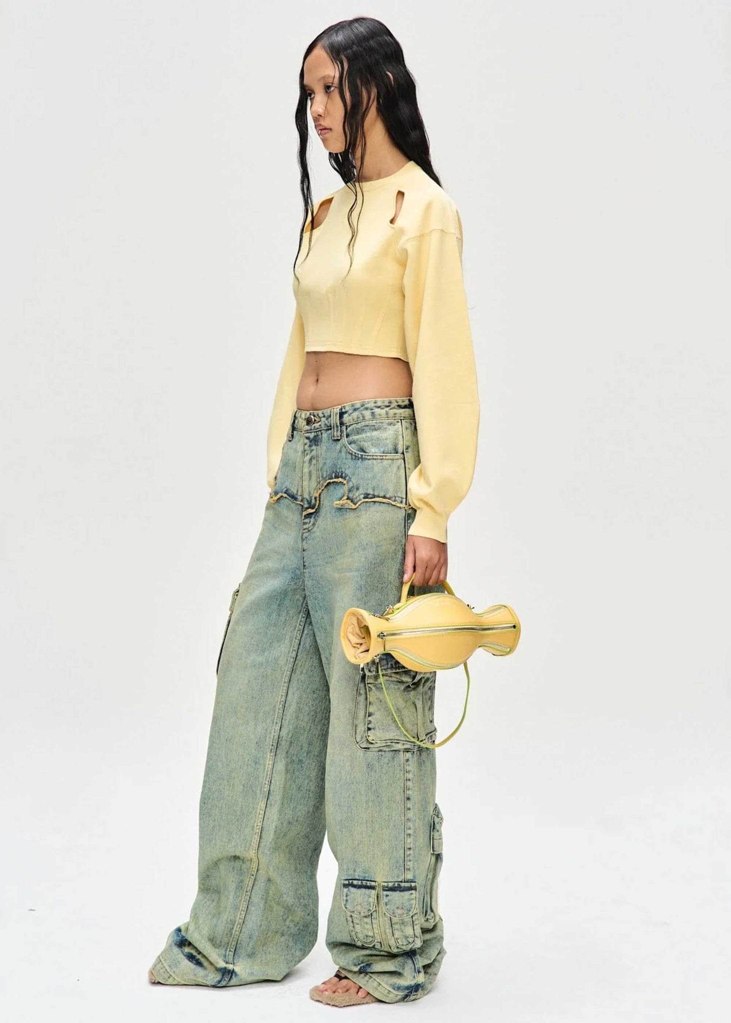 Yellow Cropped Cutout Crewneck