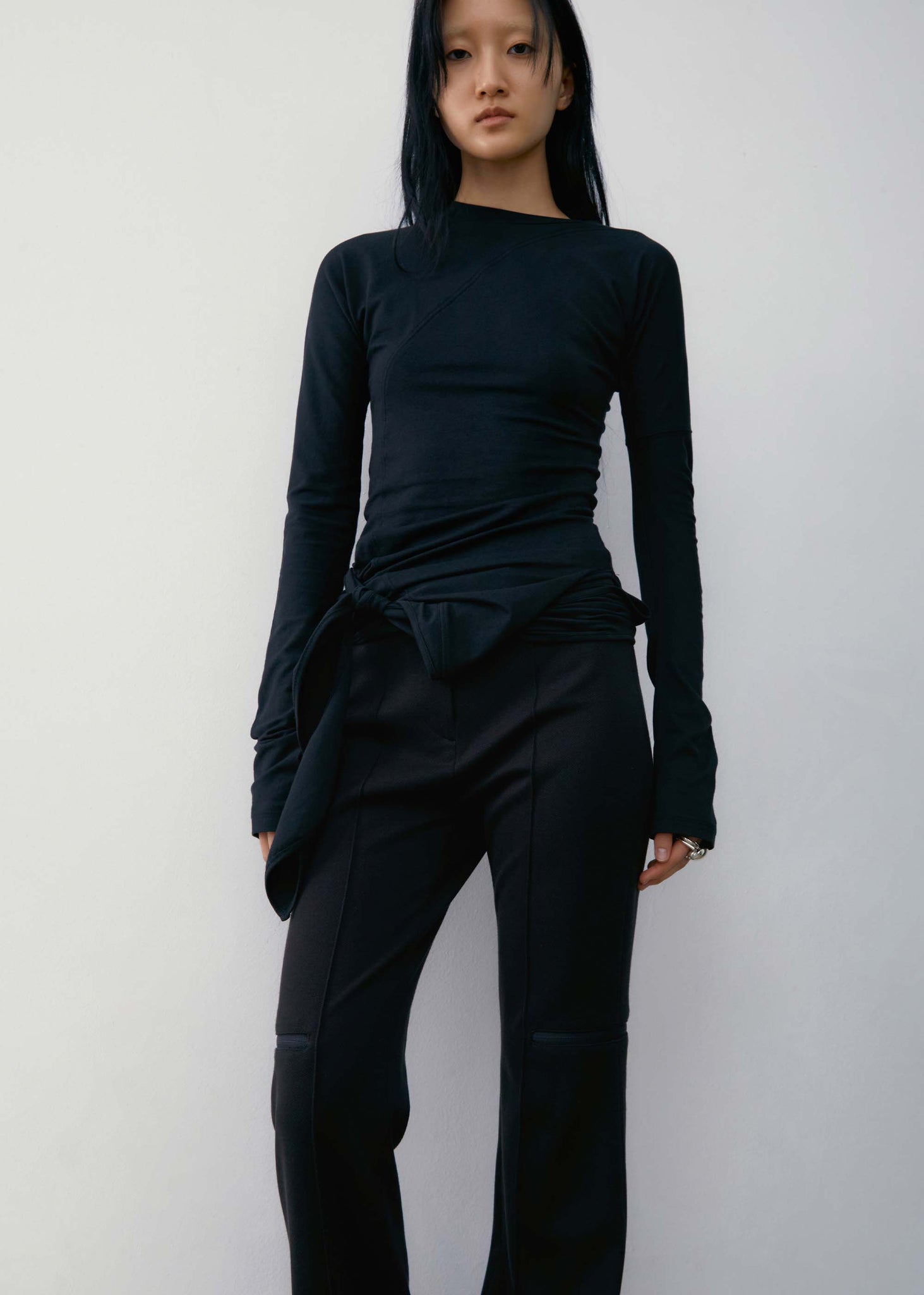 Black Wrap Trim Longsleeve Top