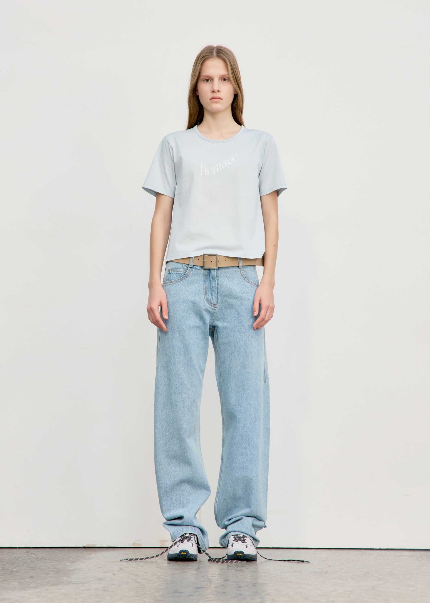 Pale Blue ‘Homage’ Cropped T-Shirt