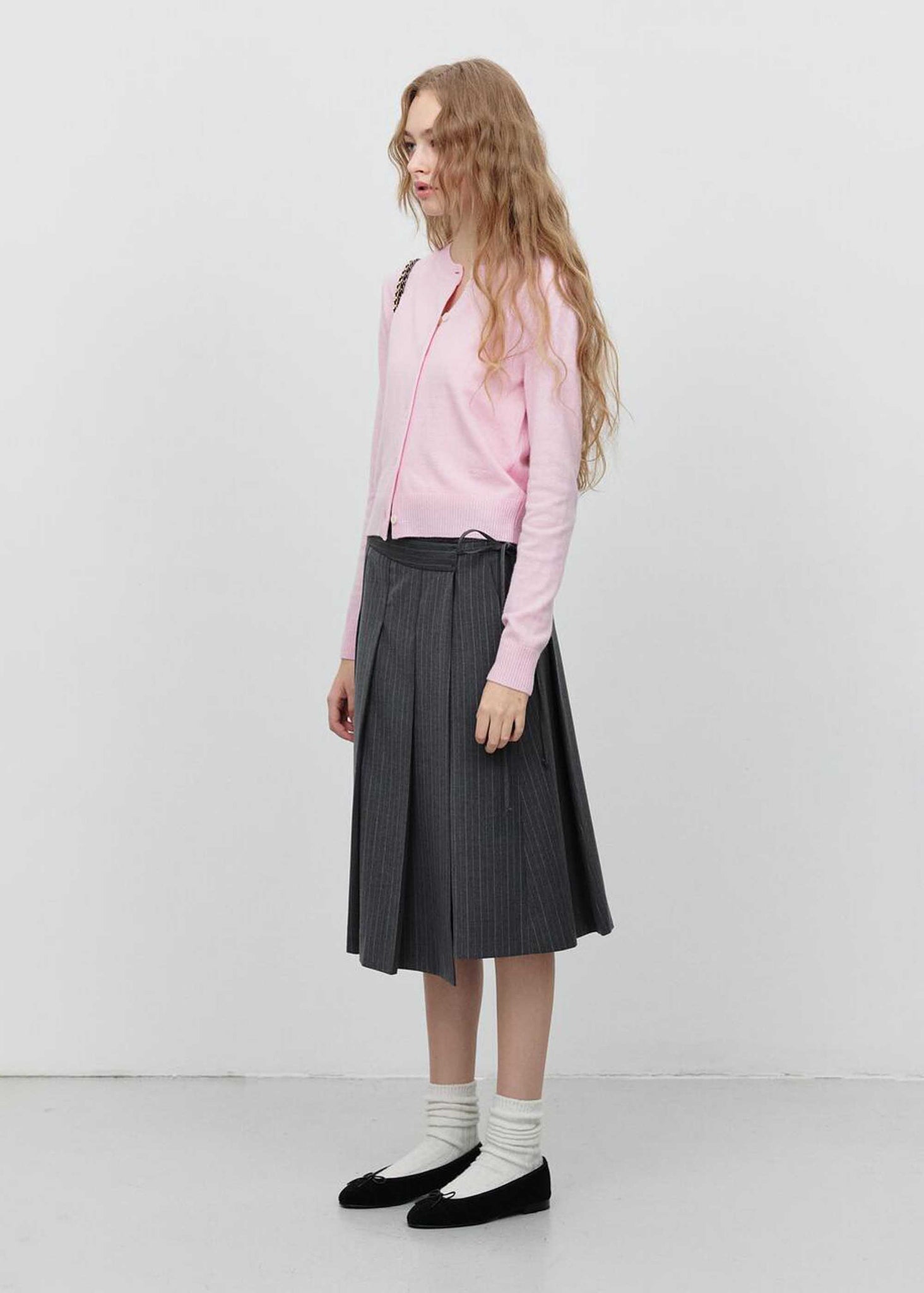 Pink Round-Neck Wool Cardigan