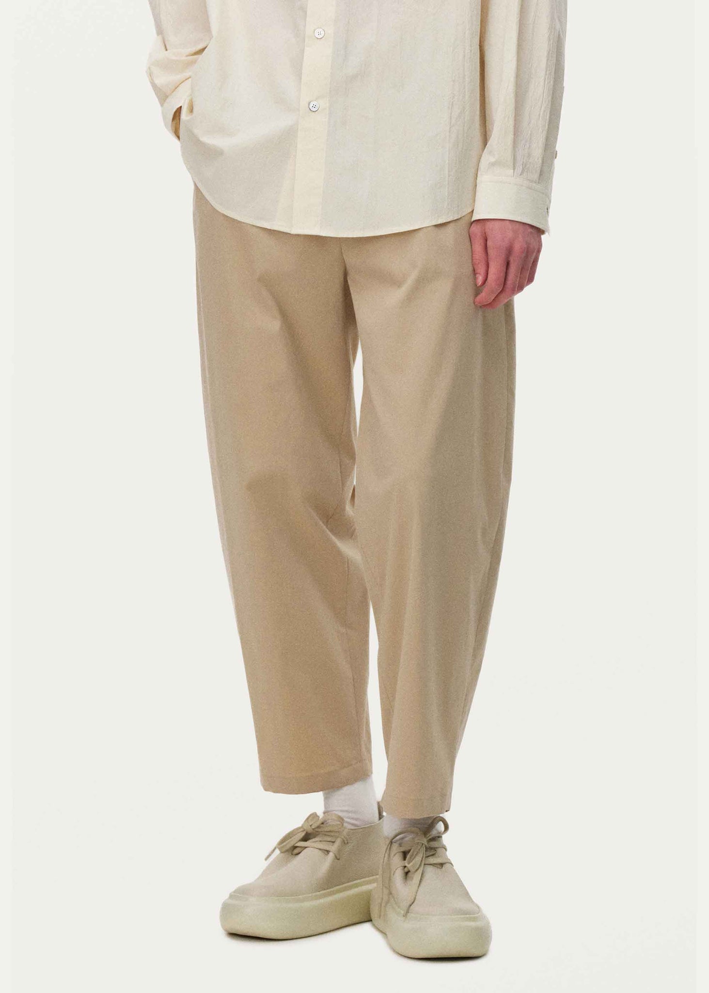 Beige Cropped Tapered Trouser