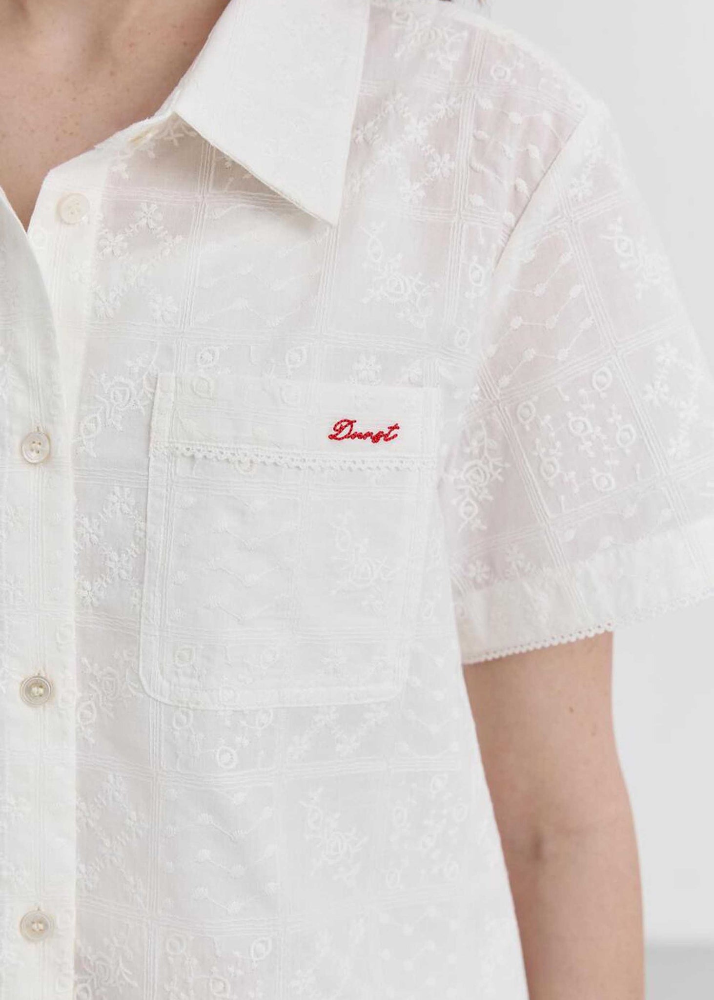 White Shortsleeve Lace Shirt