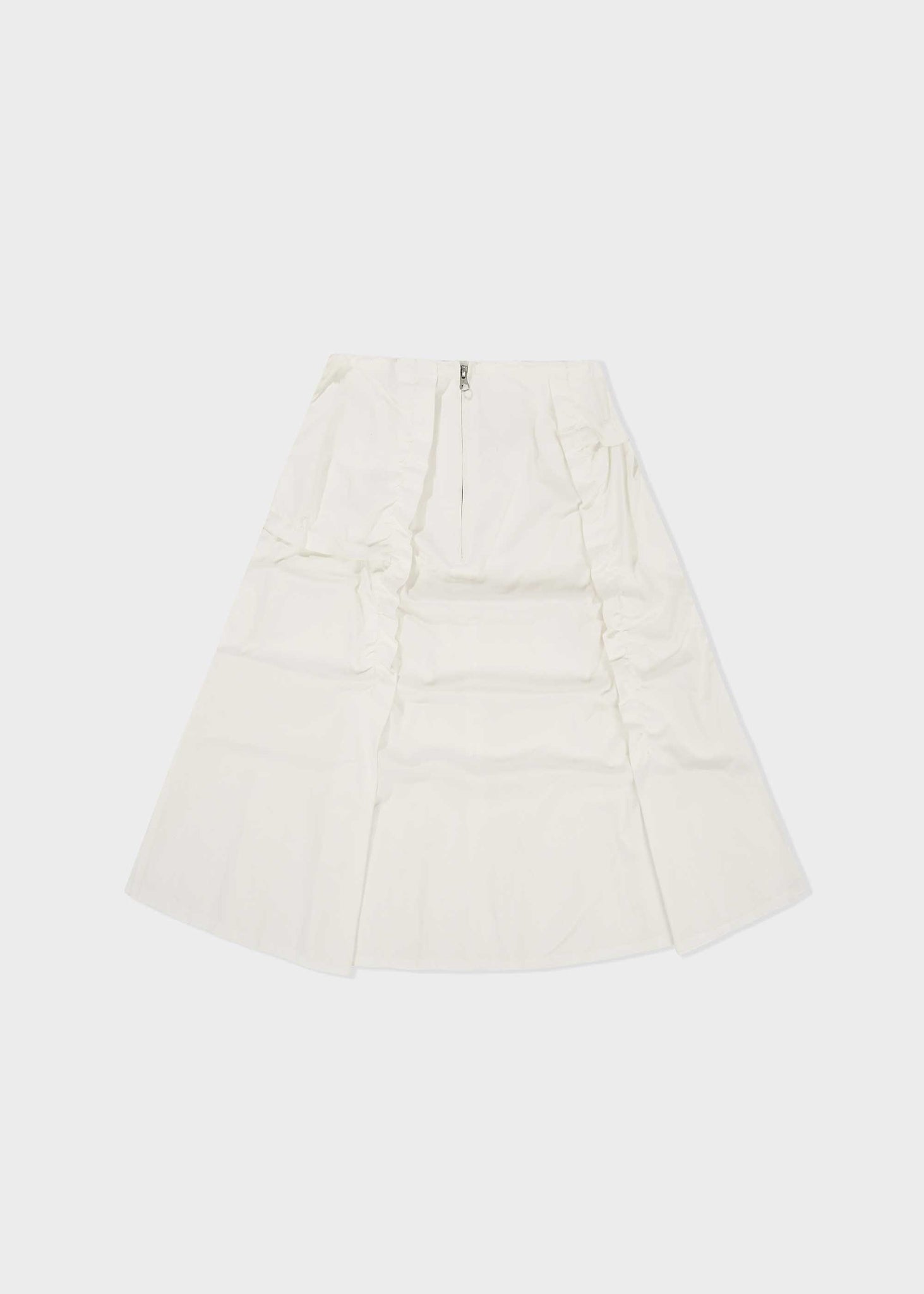 White Asymmetric Wrinkle Midi Skirt