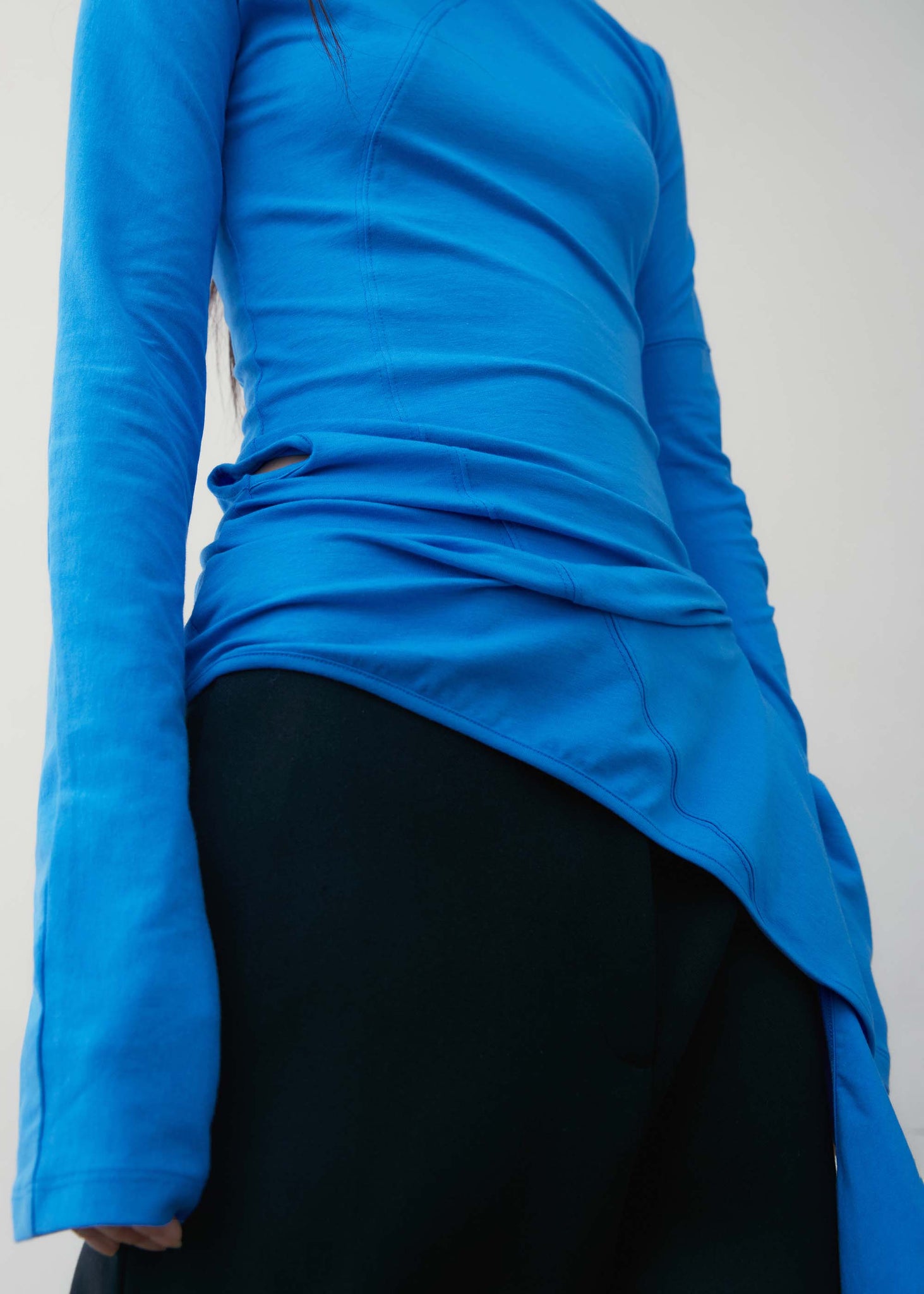 Blue Wrap Trim Longsleeve Top