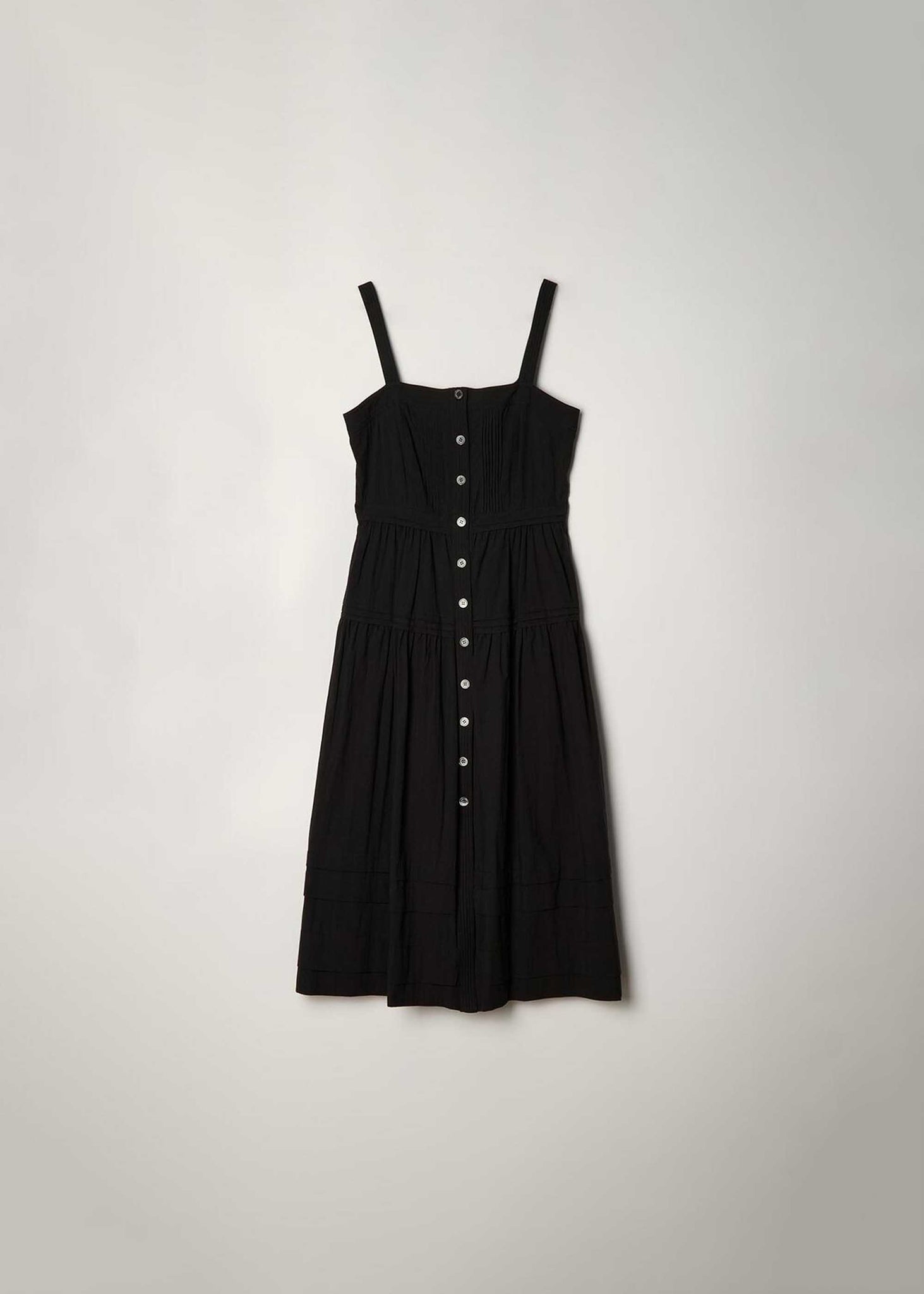 Black Square-Neck Buttoned Midi Dress