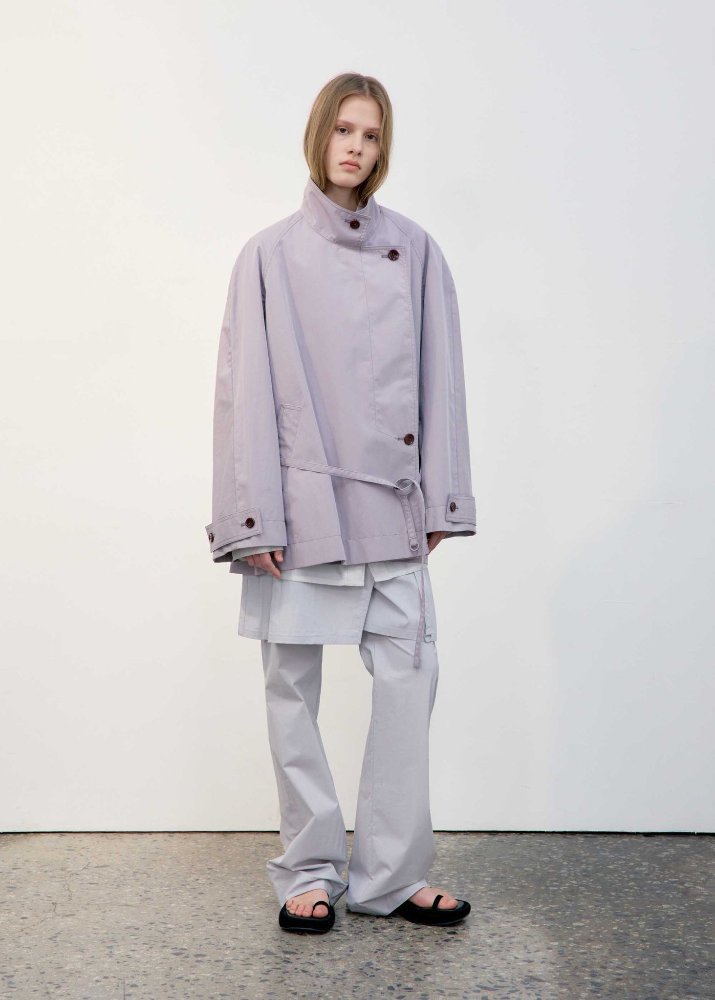 Light Purple Stand Collar Half Trench Coat