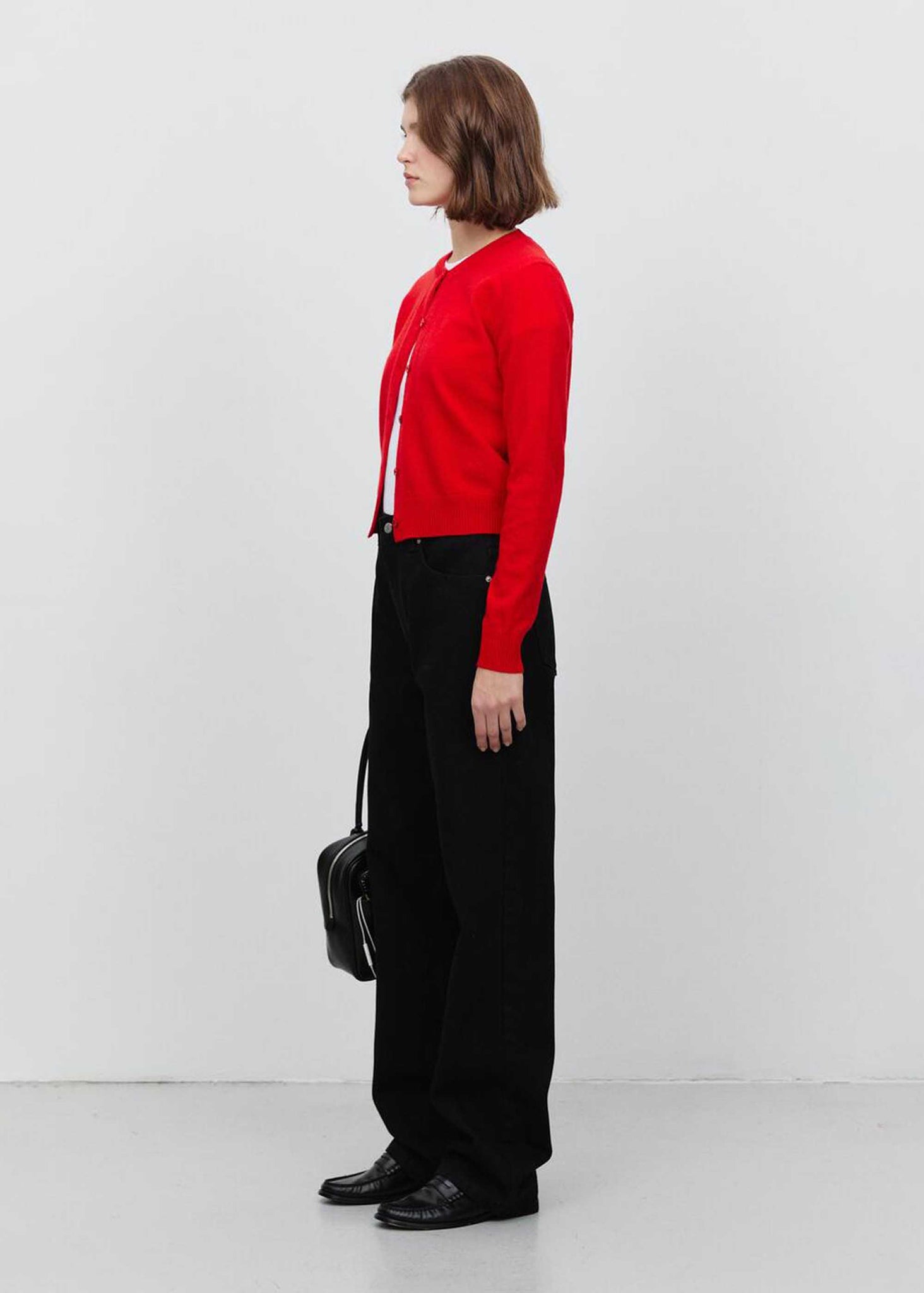 Red Round-Neck Wool Cardigan