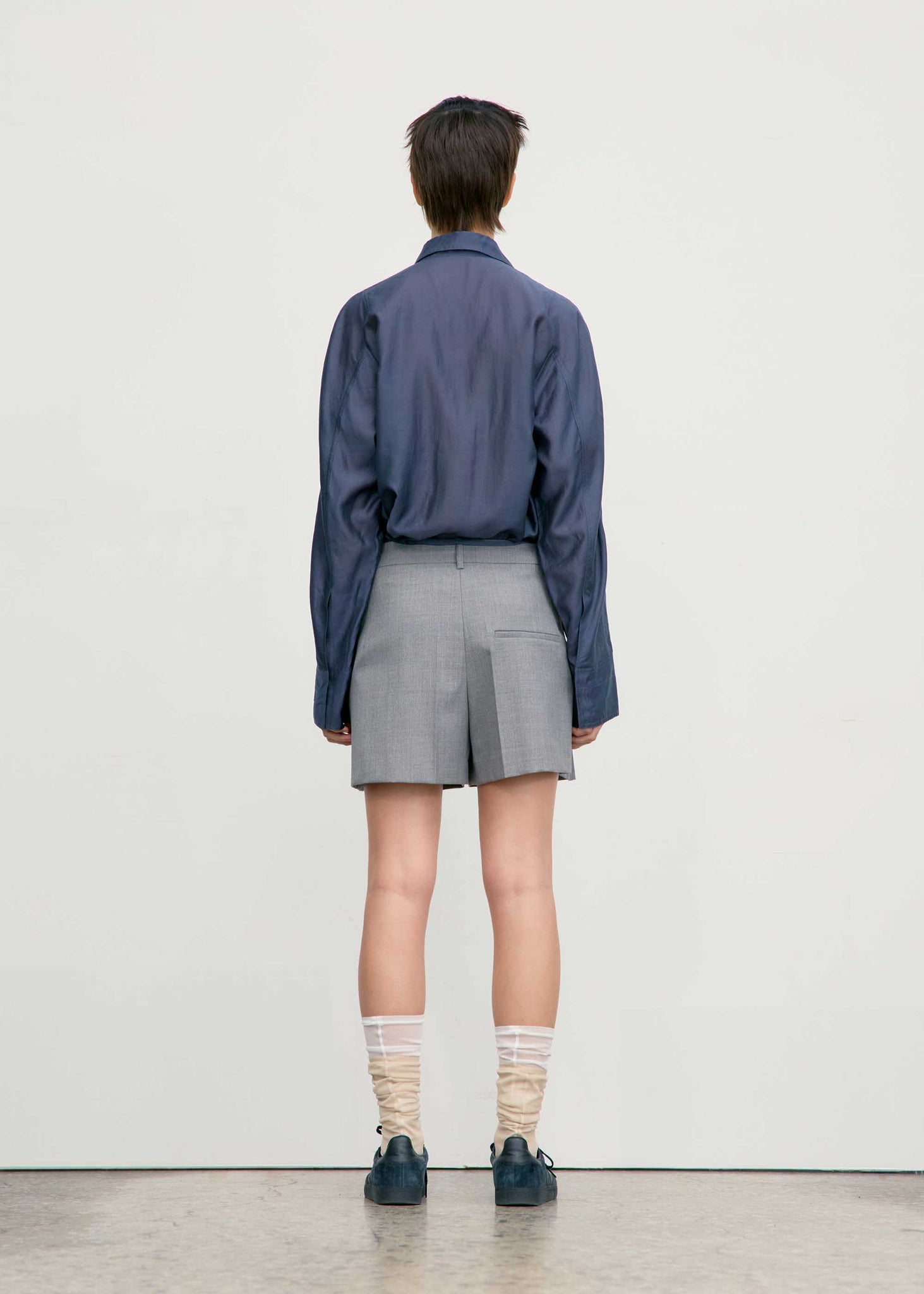Navy Semi-Sheer Belted Shirt