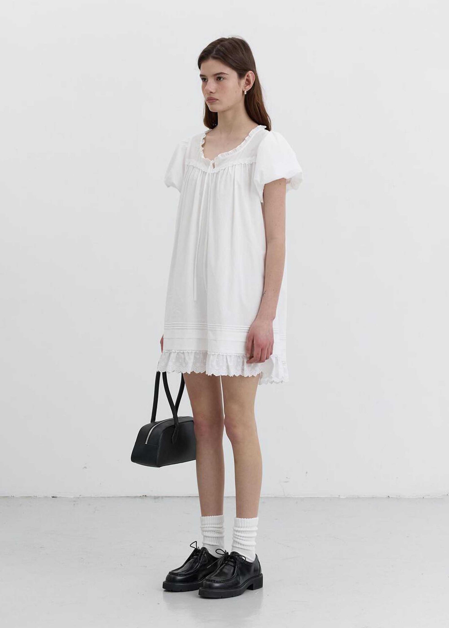 White Puff Sleeve Mini Dress
