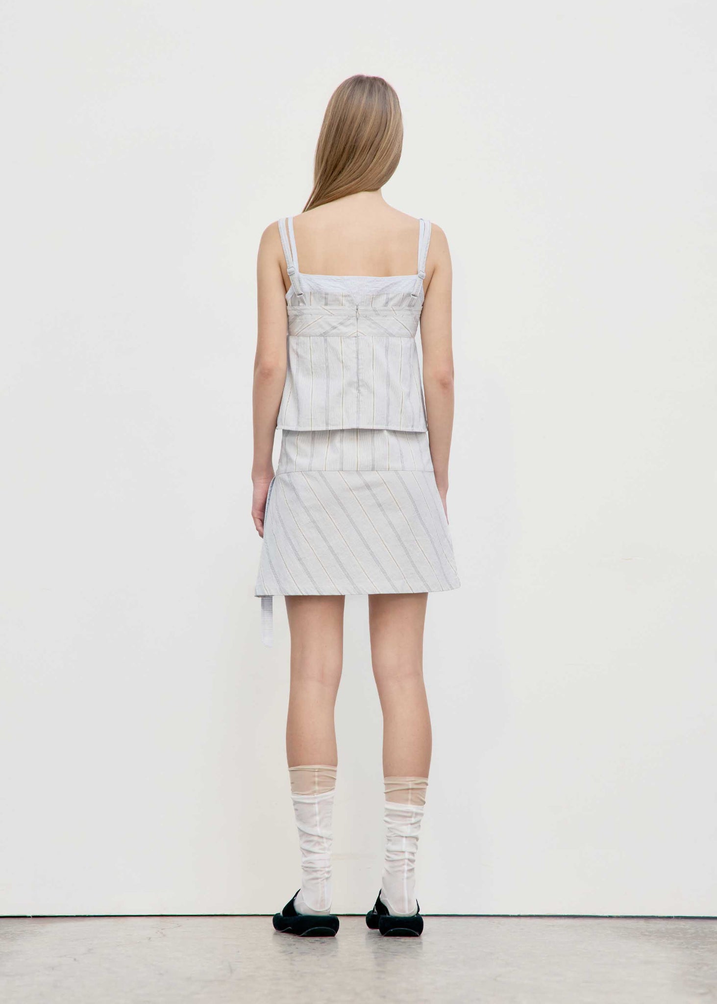 Light Grey Striped Strap Mini Dress