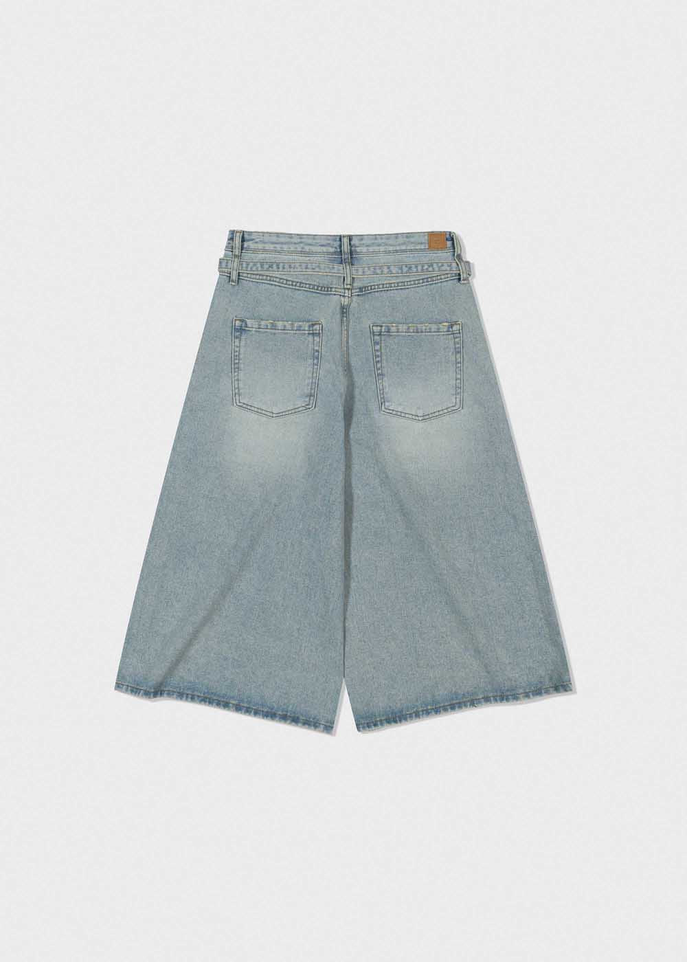 Light Blue Belted Denim Bermuda Shorts