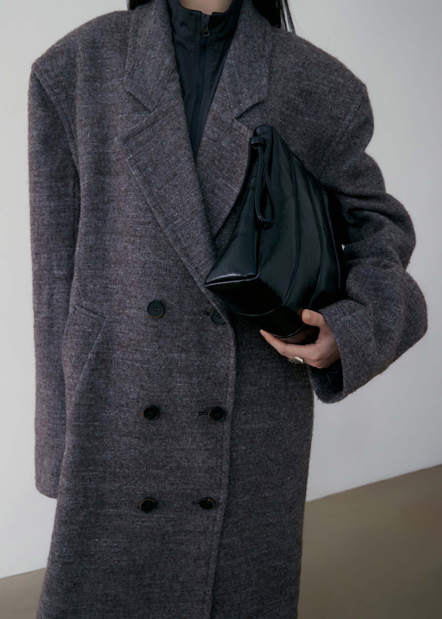 Grey Melange Oversized Wool Coat