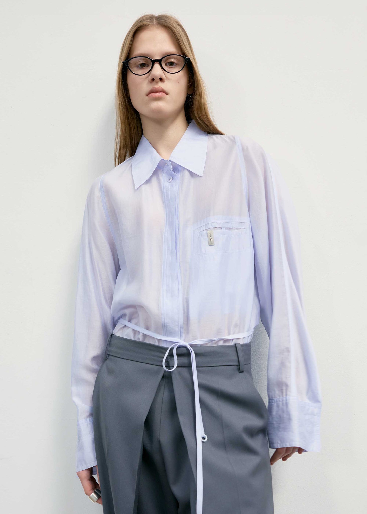 Light Blue Semi-Sheer Belted Shirt
