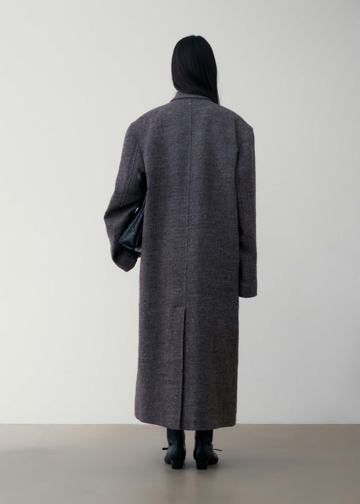 Grey Melange Oversized Wool Coat