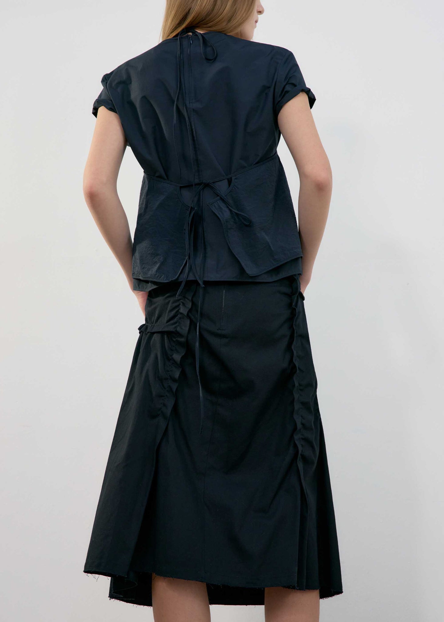 Black Asymmetric Wrinkle Midi Skirt