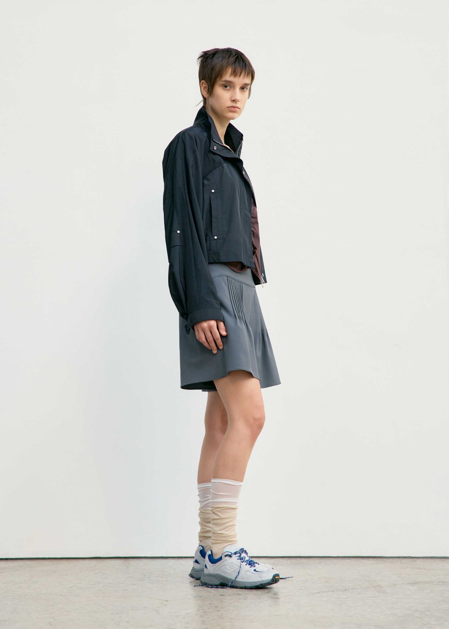 Grey Rib Pleat Shorts