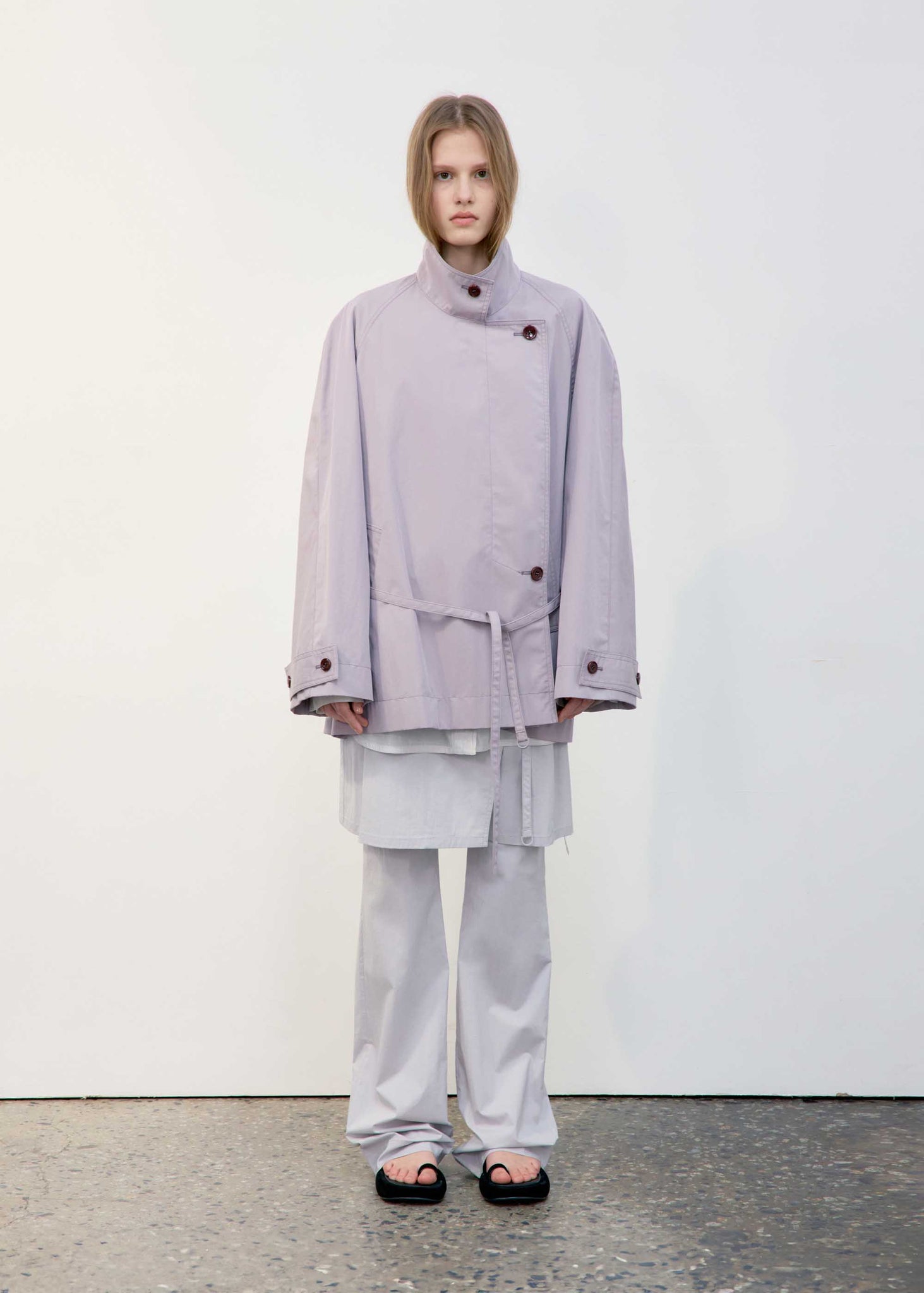 Light Purple Stand Collar Half Trench Coat
