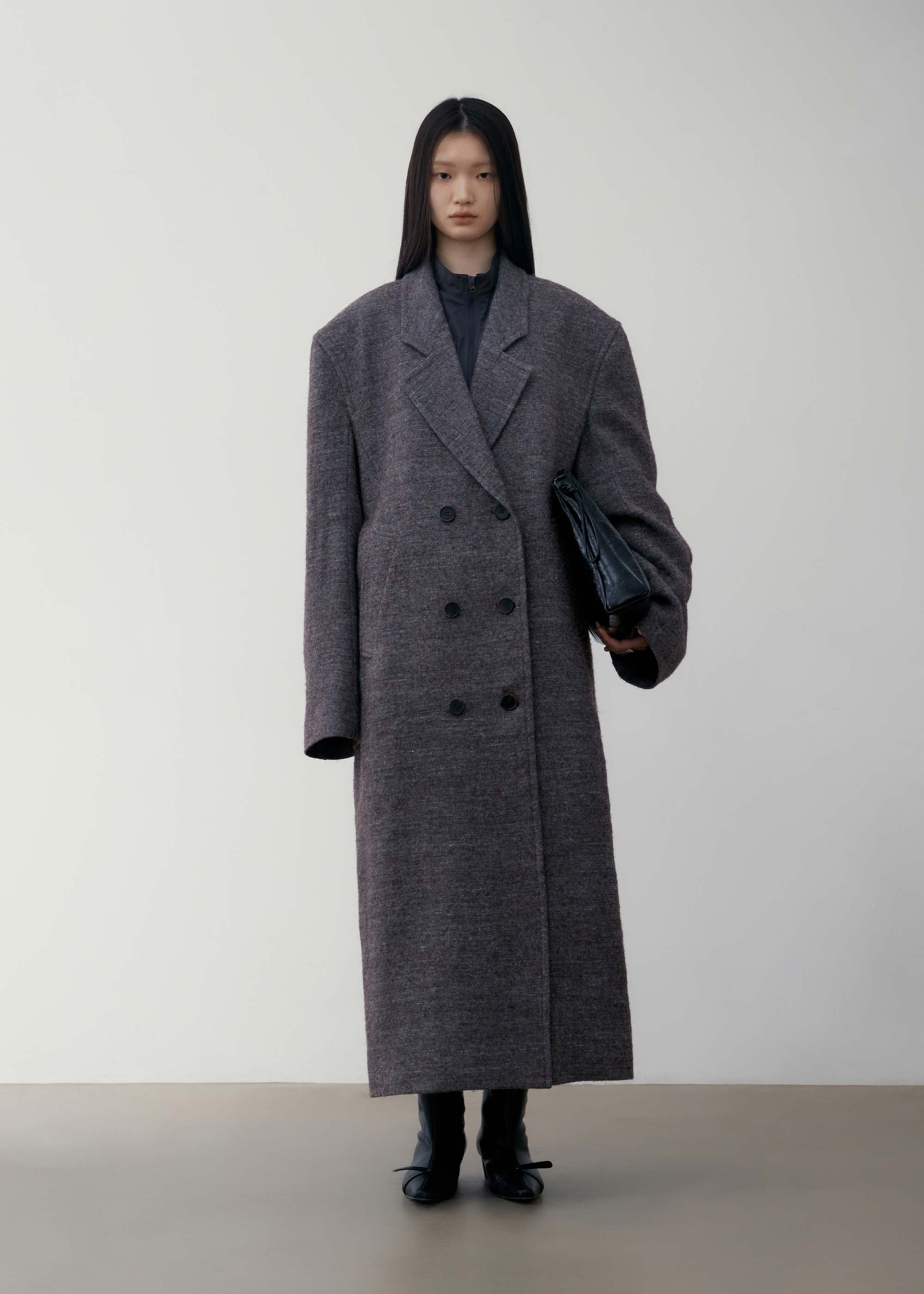 Sillage ウール コート charcoal grey WOOL COAT LOW CLASSIC: Grey Melange Oversized Wool Coat | 157 Moments