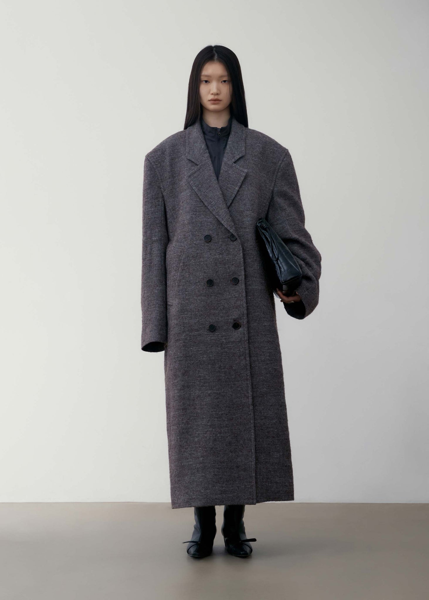 Grey Melange Oversized Wool Coat