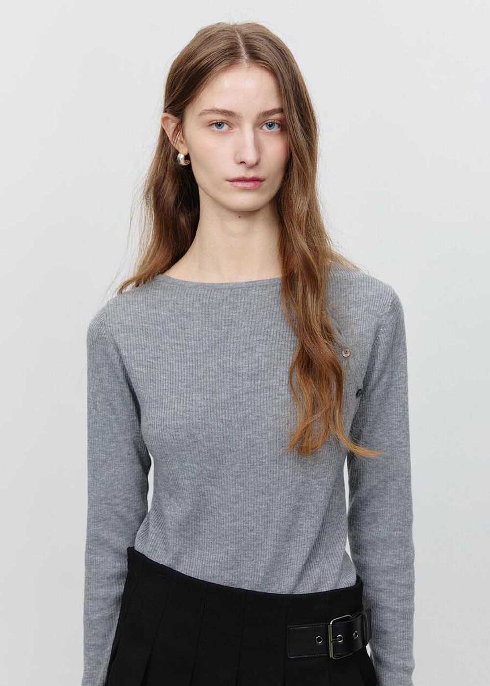 Grey Asymmetric Buttoned Knit Top