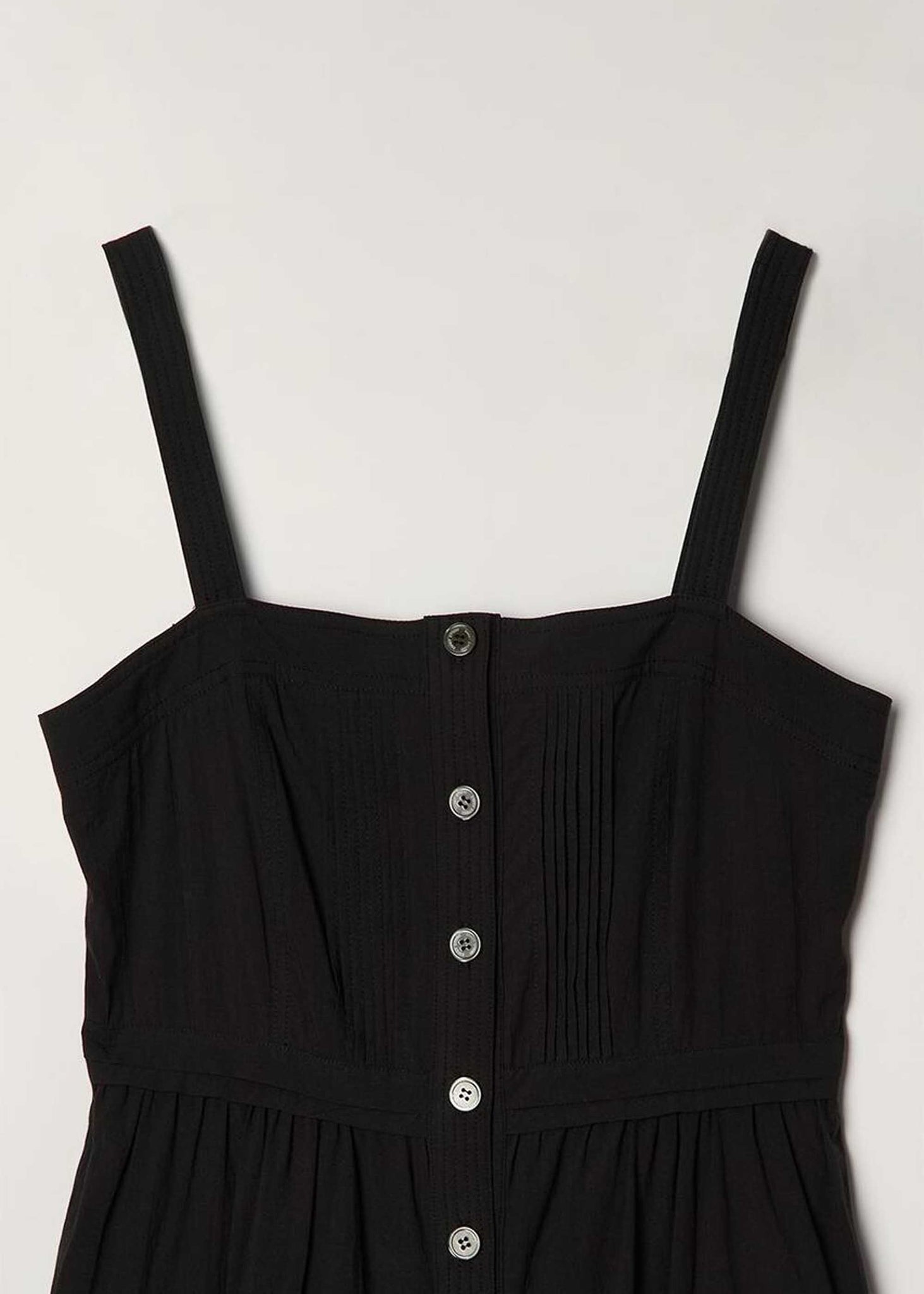 Black Square-Neck Buttoned Midi Dress