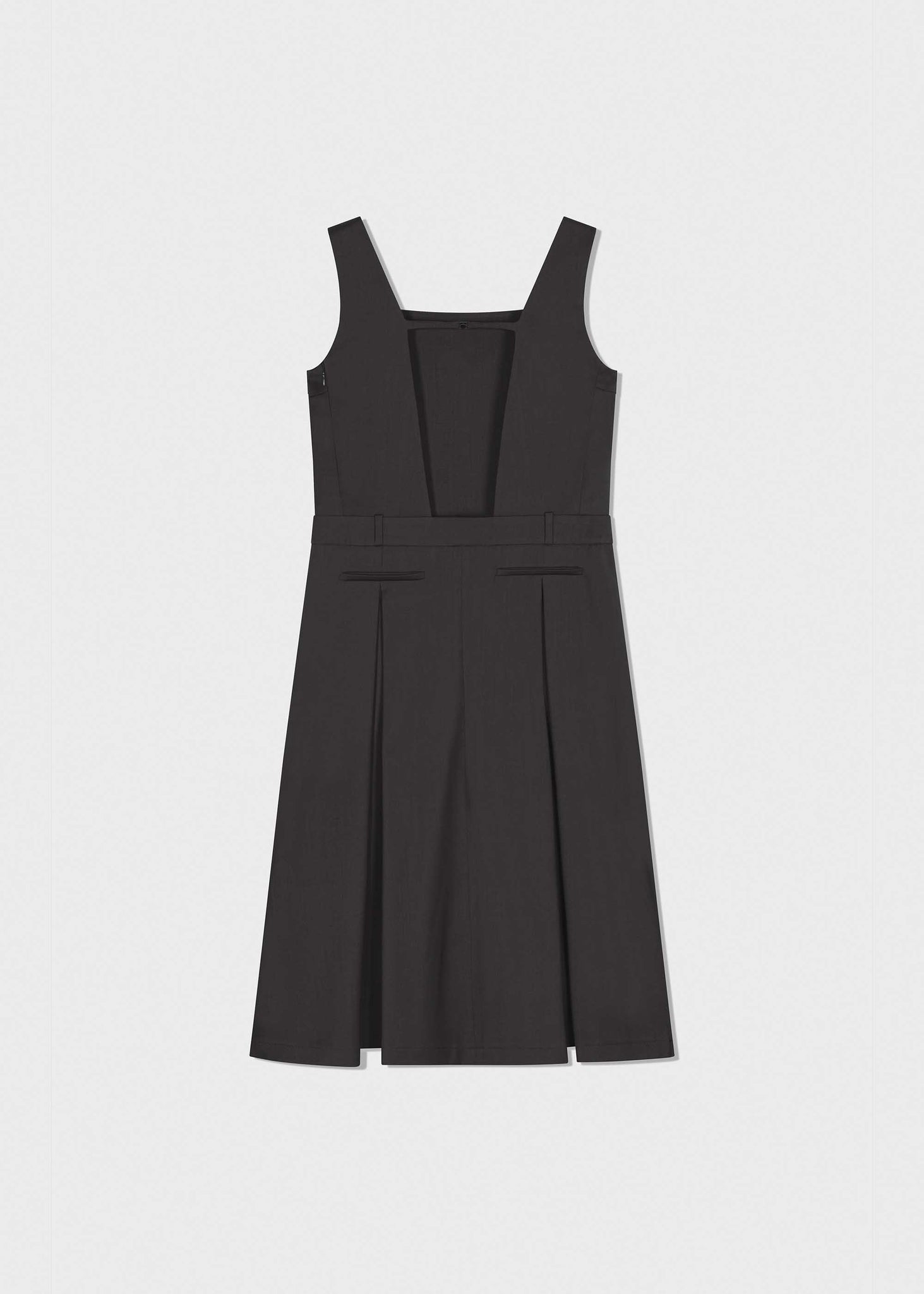 Charcoal Pleated Midi Apron Dress