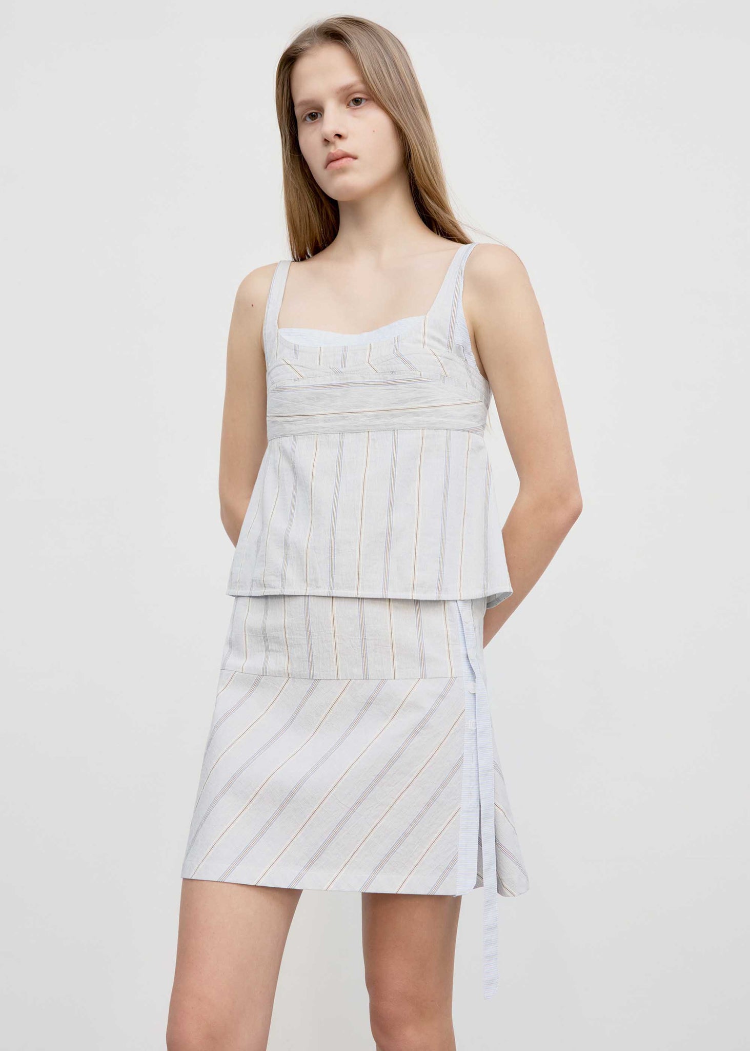 Light Grey Striped Strap Mini Dress