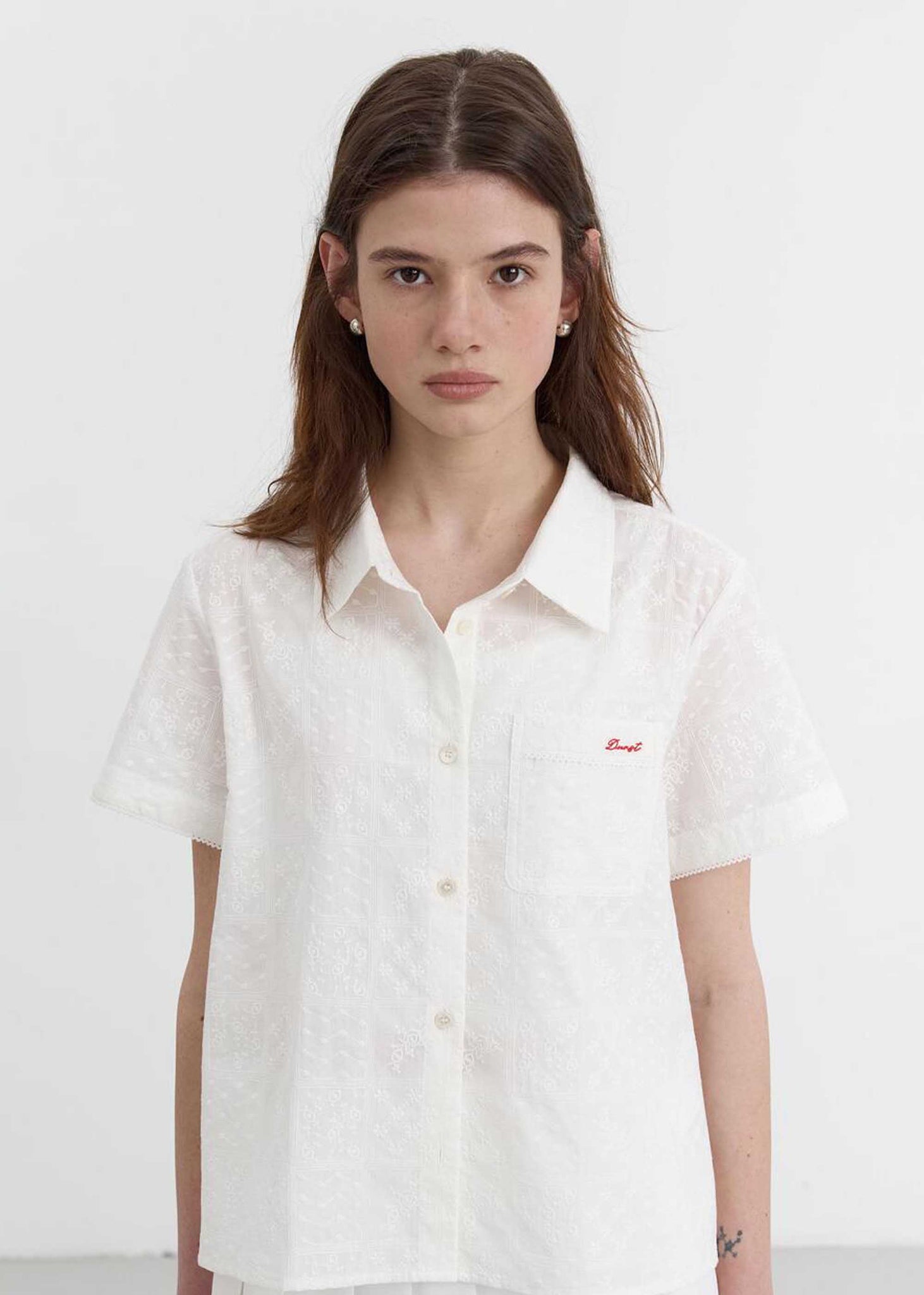 White Shortsleeve Lace Shirt