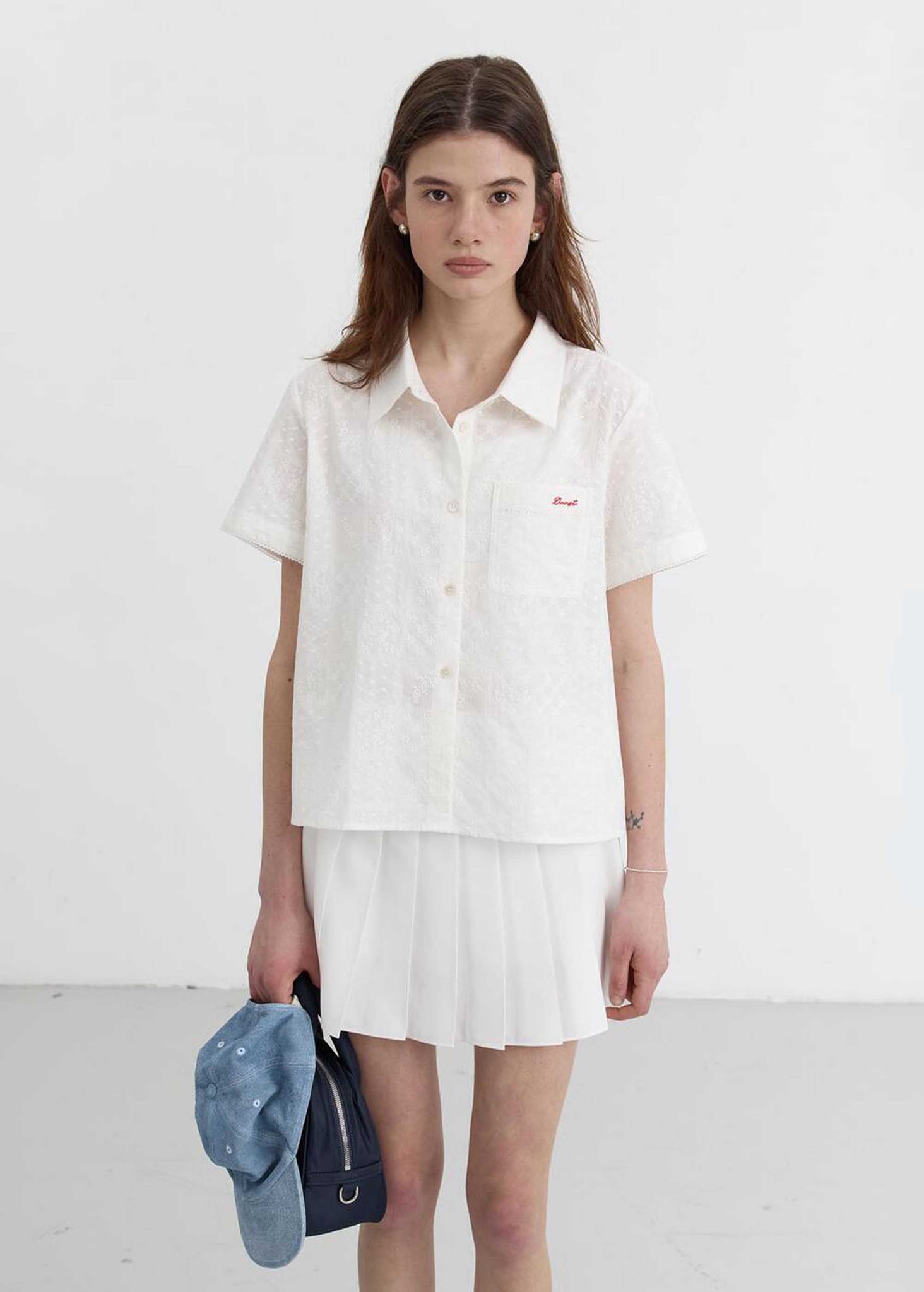 White Shortsleeve Lace Shirt