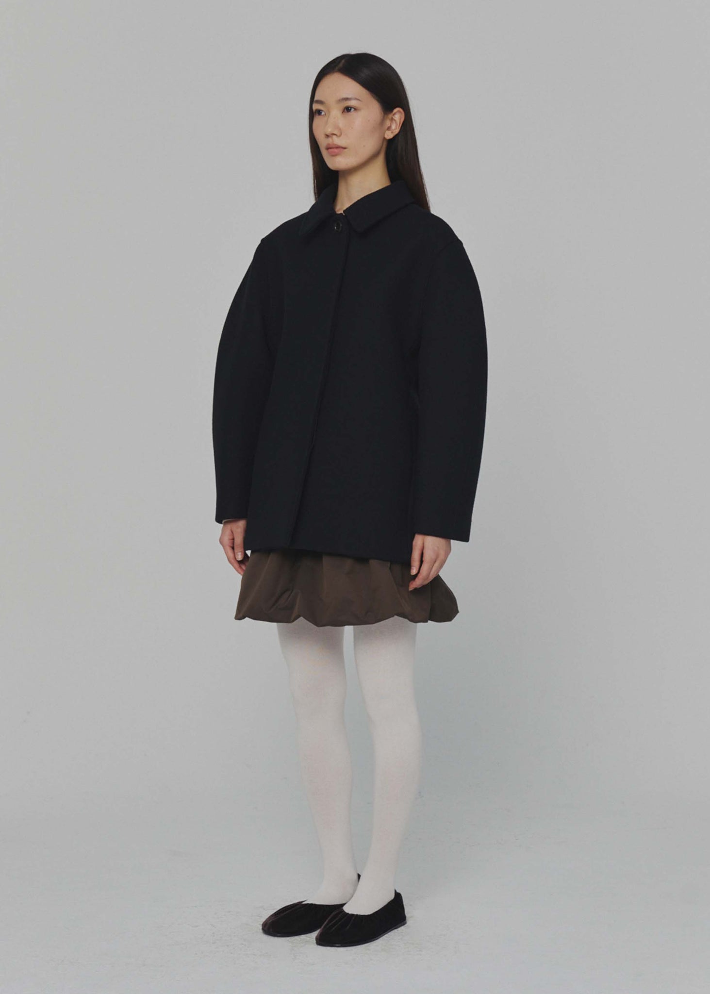 Black Hourglass Wool Half Coat