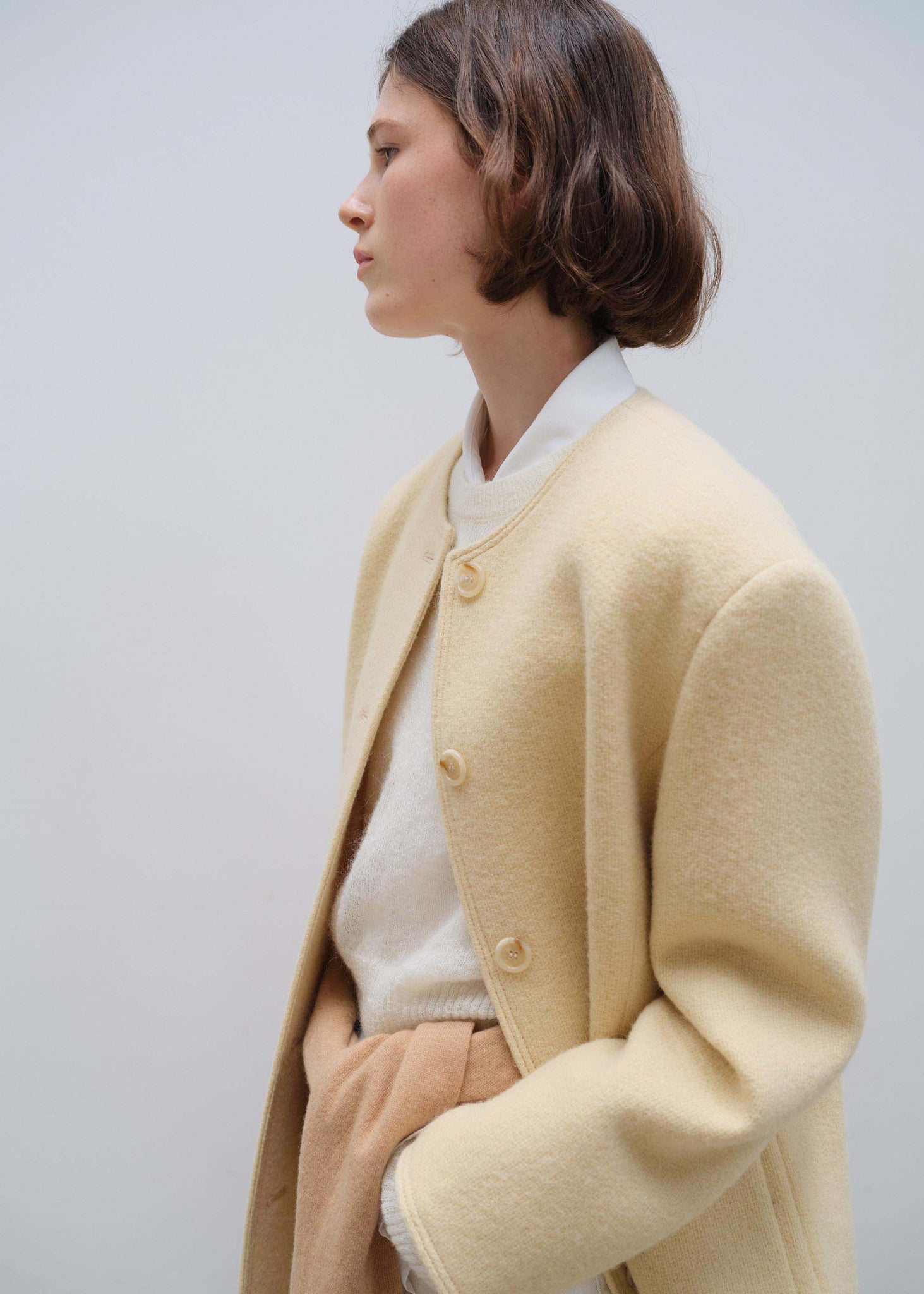 Pale Yellow Collarless Jacket