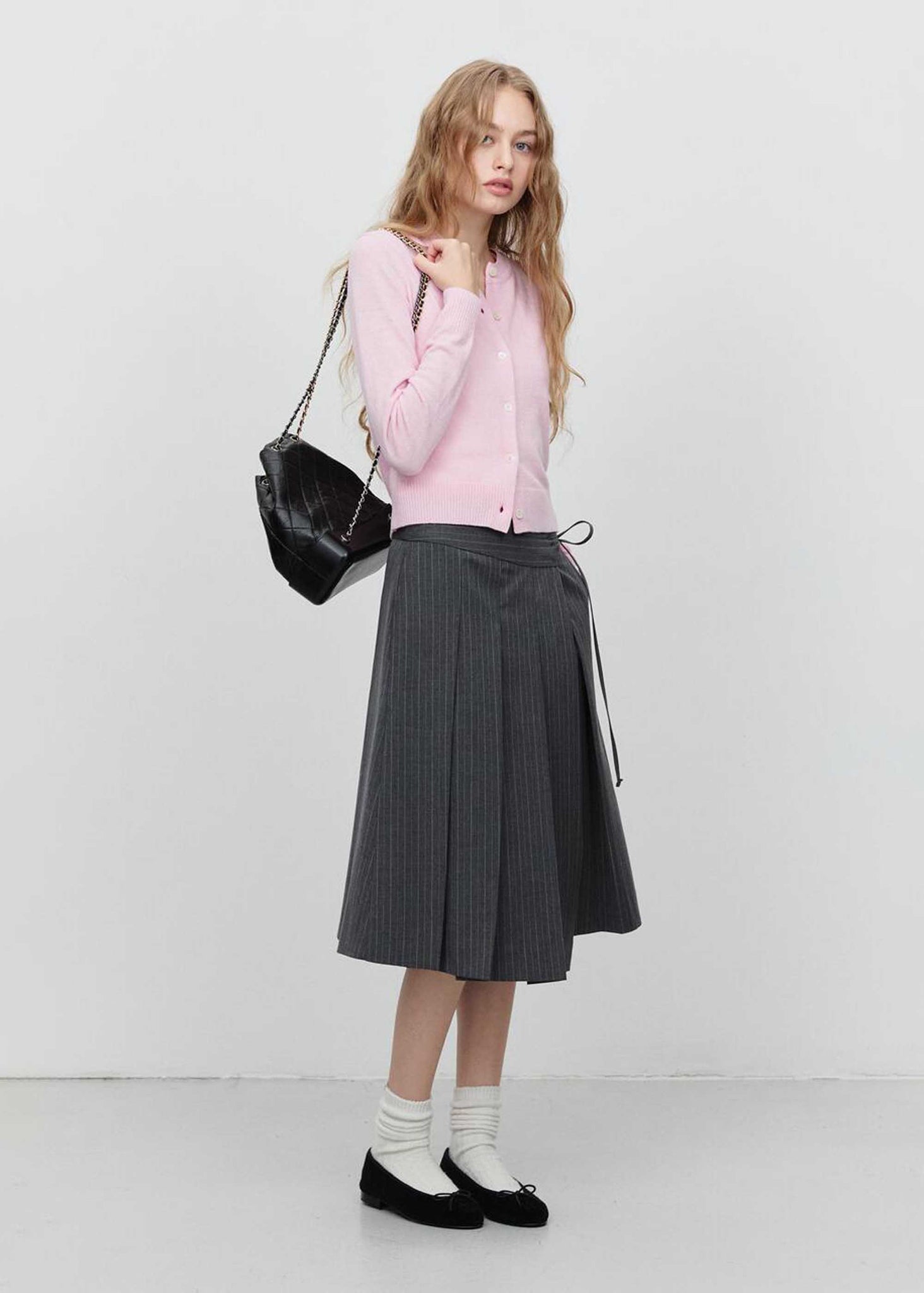 Pink Round-Neck Wool Cardigan