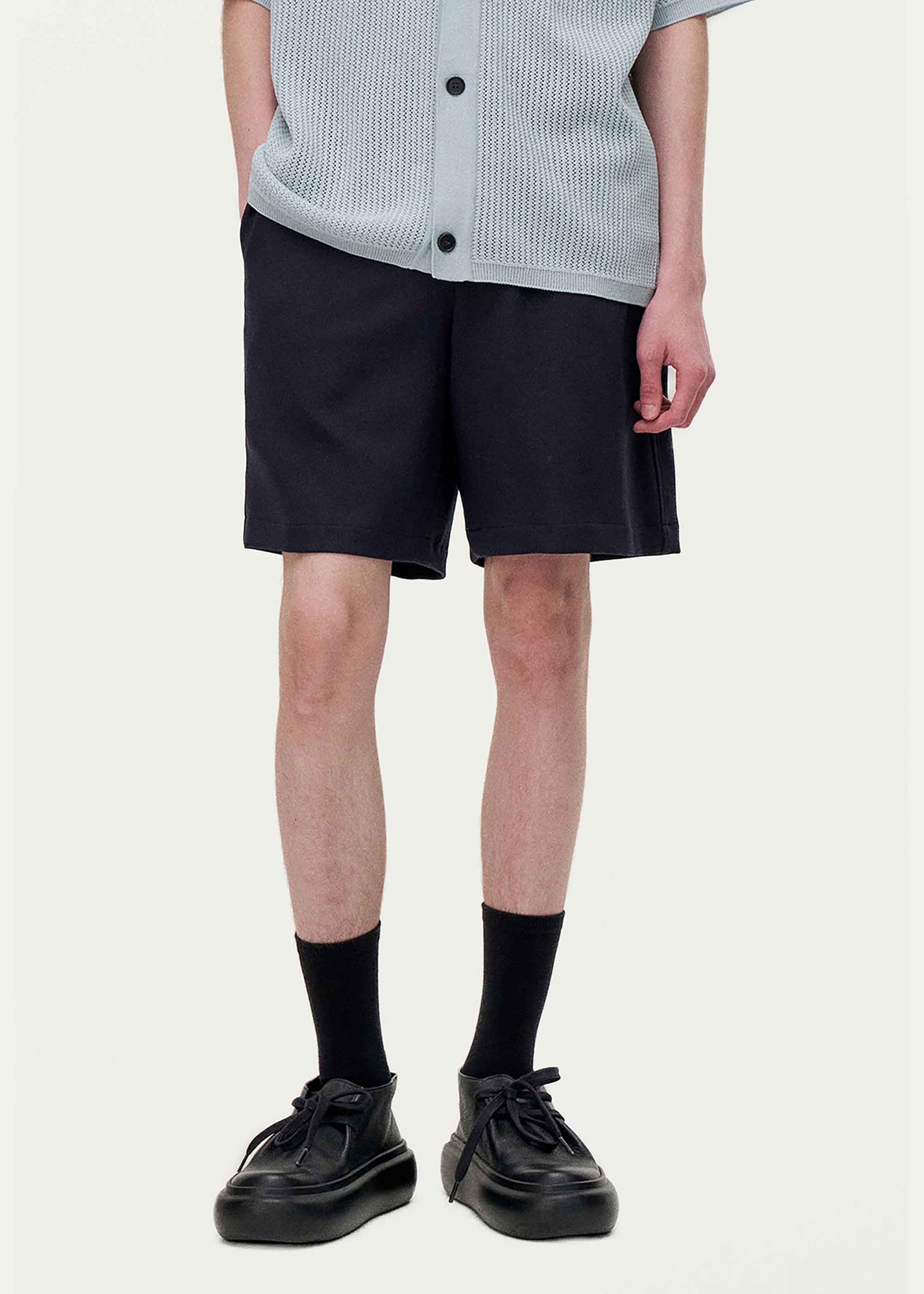 Navy Crepe Shorts