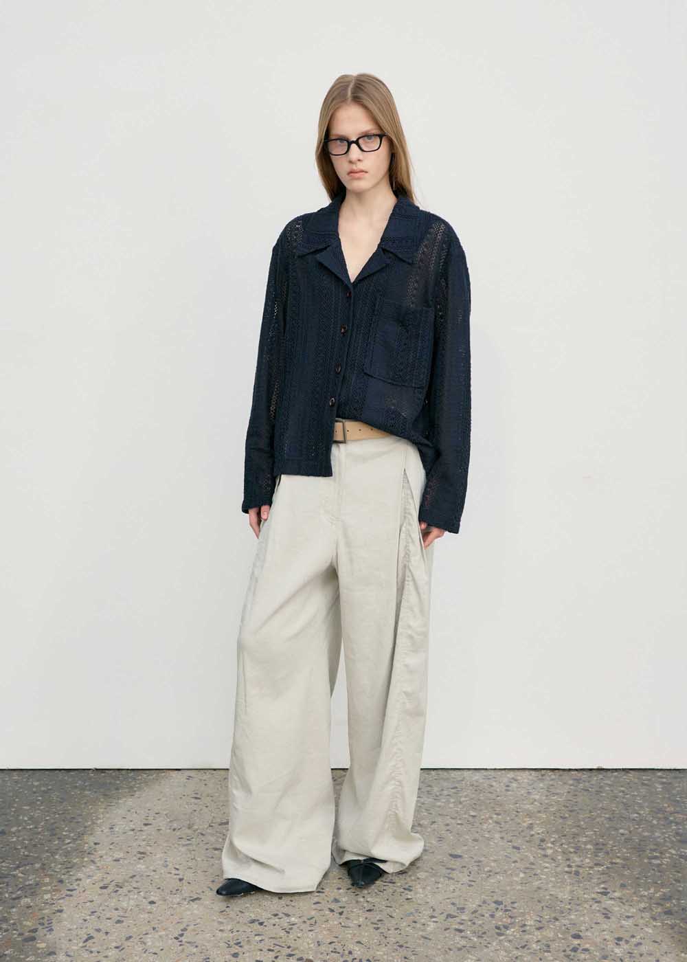 Beige Deep Tuck Wide Linen Trousers