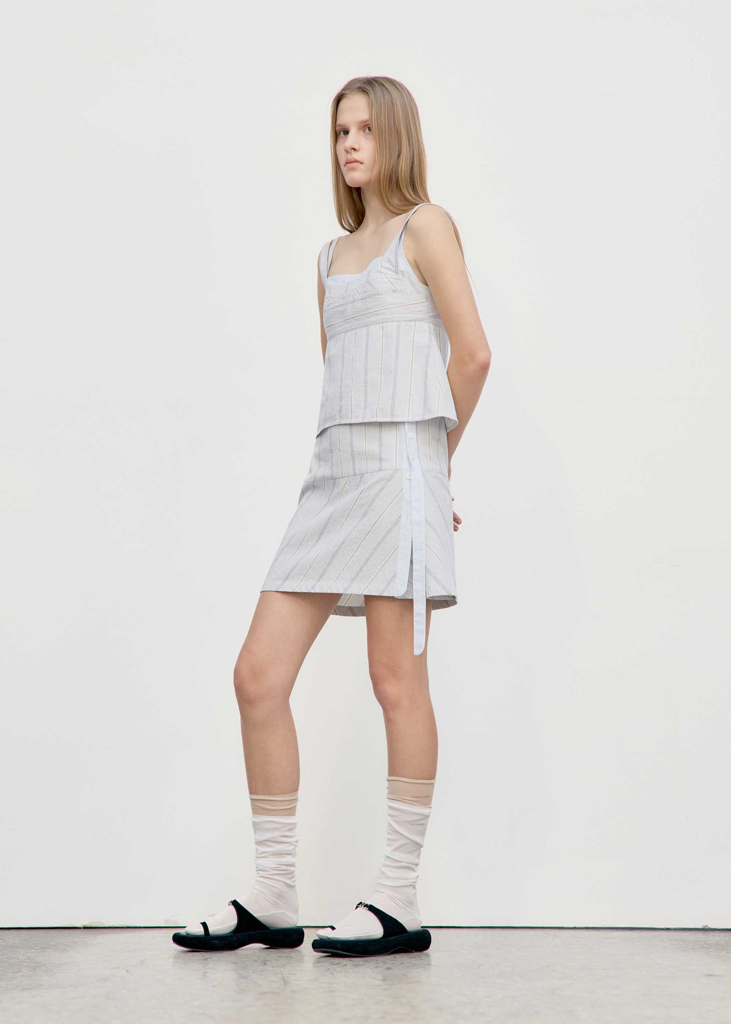 Light Grey Striped Strap Mini Dress