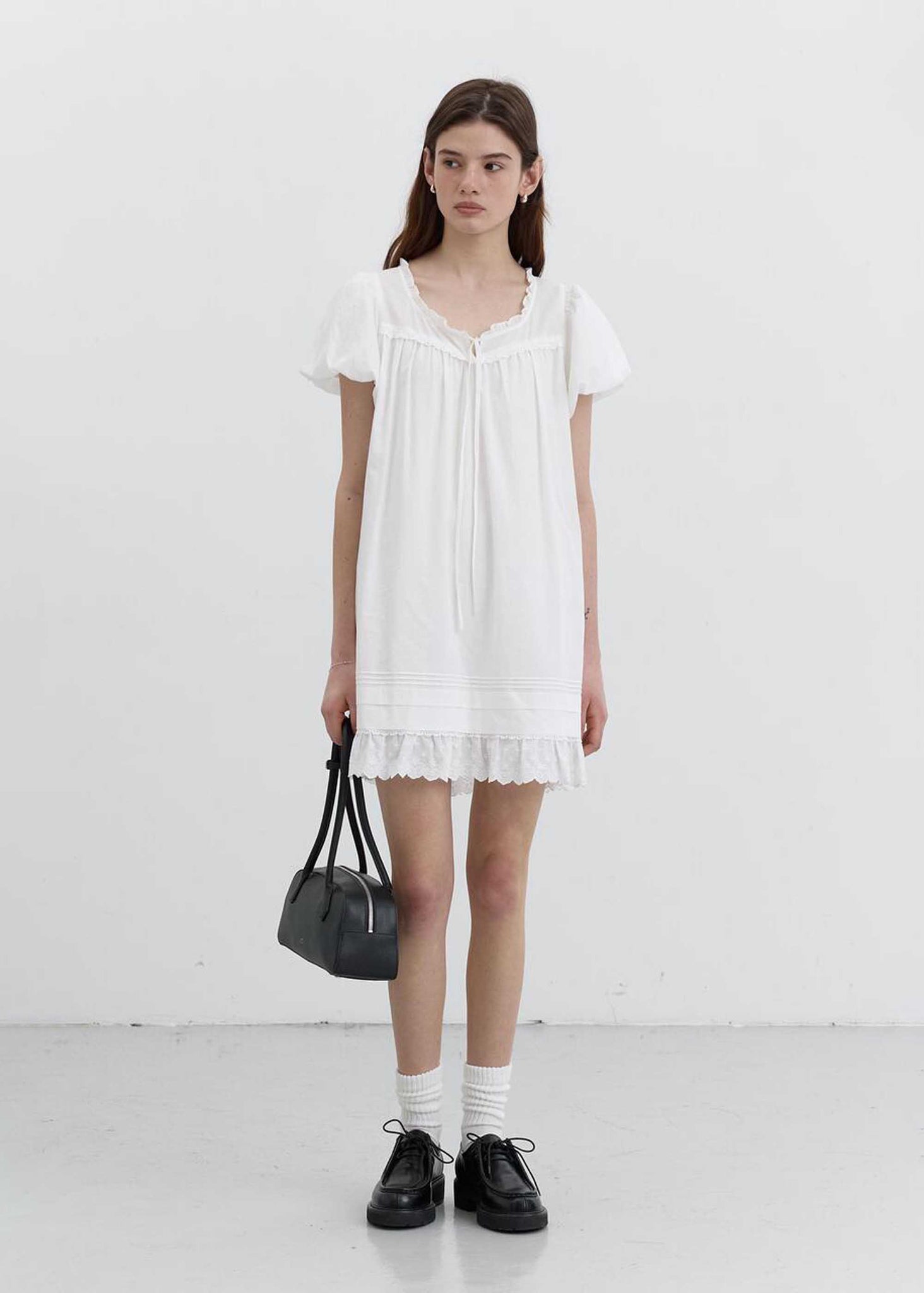 White Puff Sleeve Mini Dress