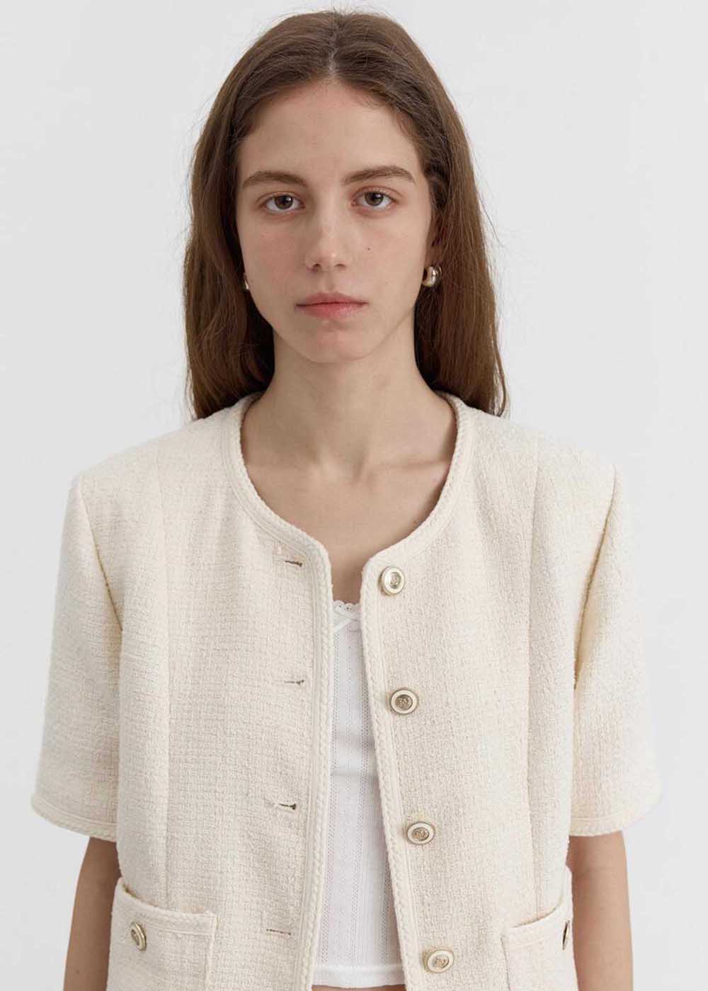 Beige Shortsleeve Tweed Jacket