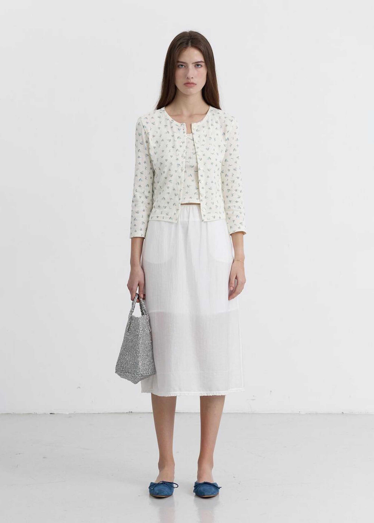 Off-White Pointelle Floral Cardigan